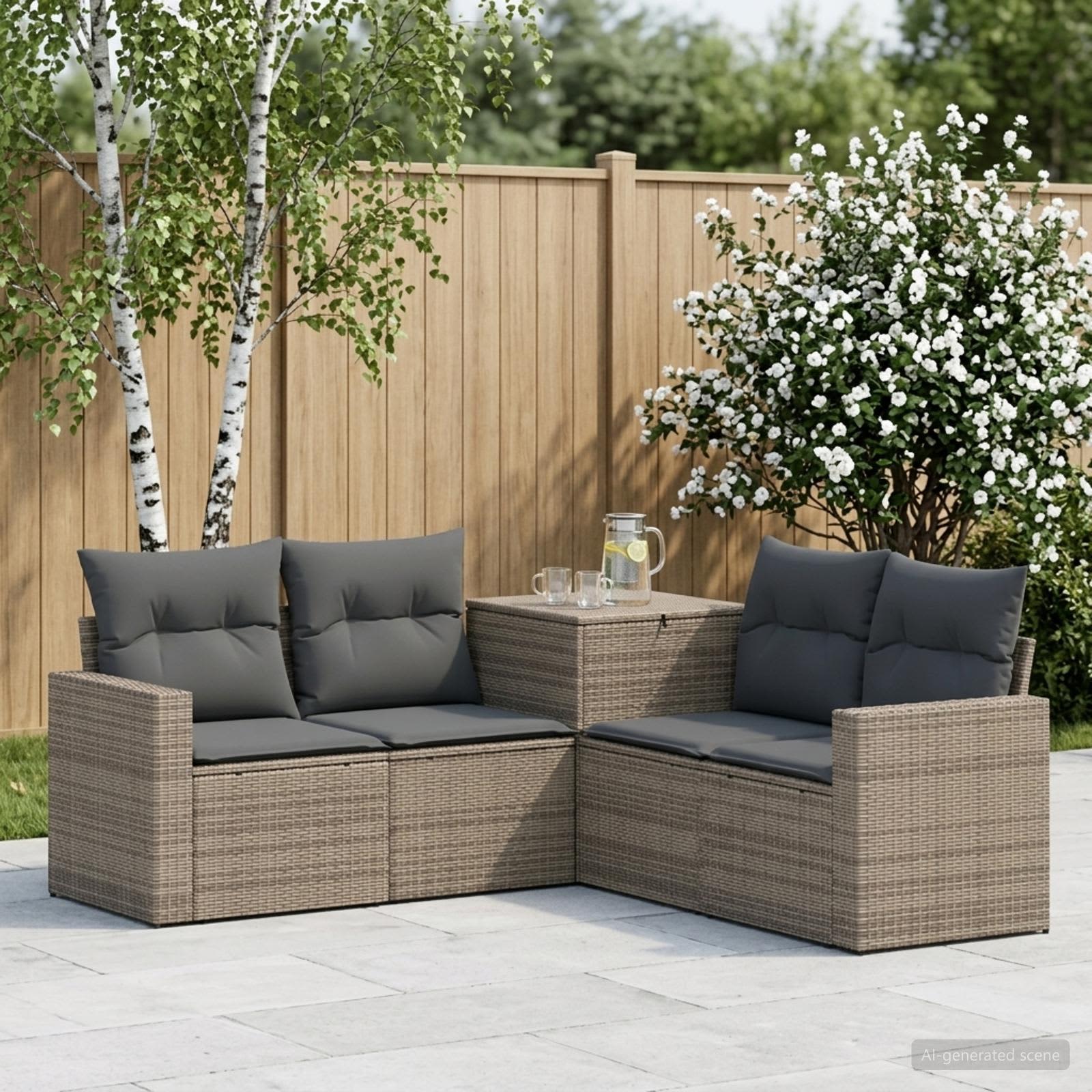 vidaXL Bankstel 5 st Grijs en Donkergrijs 182,5 x 182,5 x 85 cm