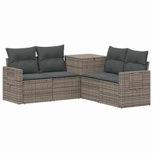 vidaXL Diivanikomplekt 5 tk Hall ja tumehall Pol&uuml; rattan ja teras
