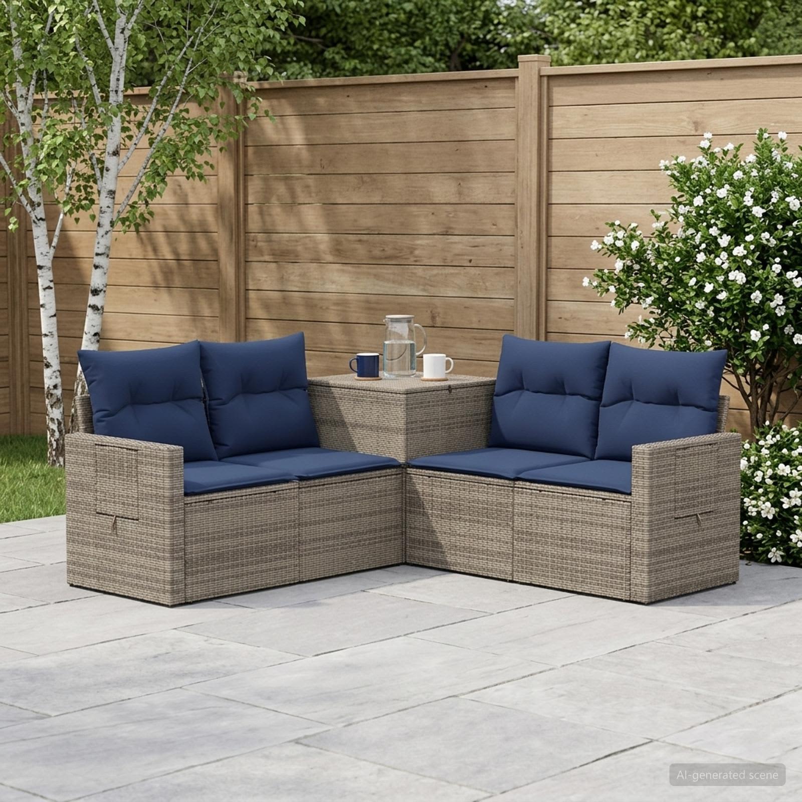 vidaXL Bankstel 5 st Grijs en Marineblauw 179 x 179 x 85 cm