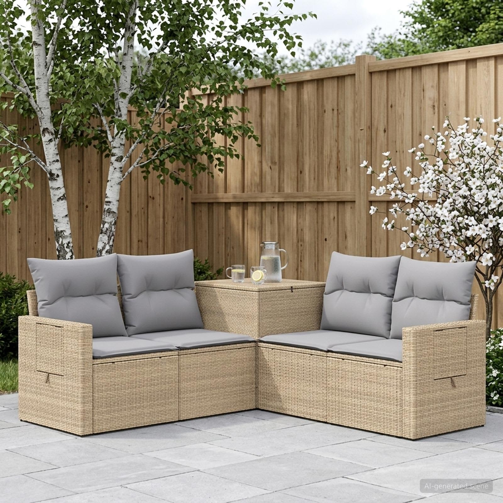 vidaXL Bankstel 5 st Beige en Licht Grijs Poly Rattan en Staal