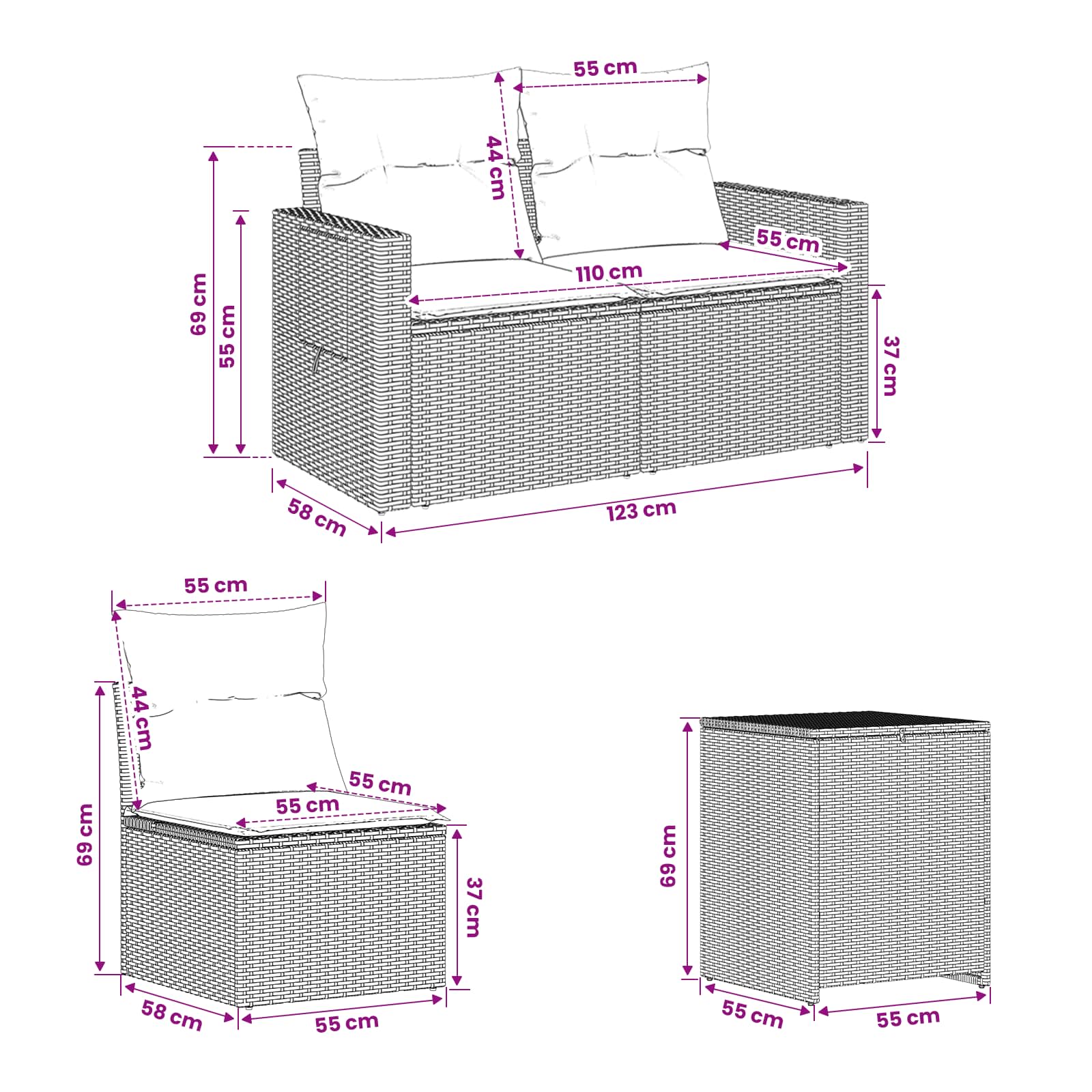 vidaXL Bankstel 5 st Beige en Licht Grijs Poly Rattan en Staal