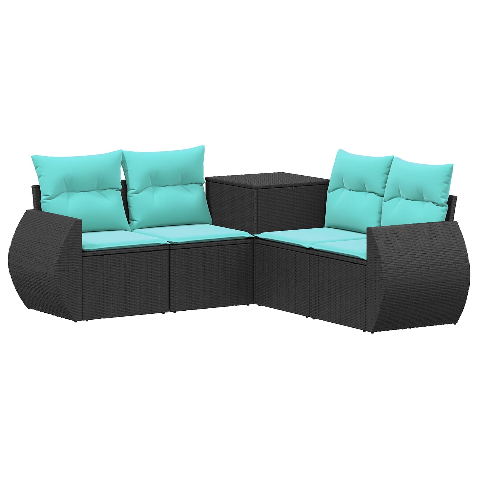 vidaXL Bankstel 5 st Zwart en Blauw Poly Rattan en Staal