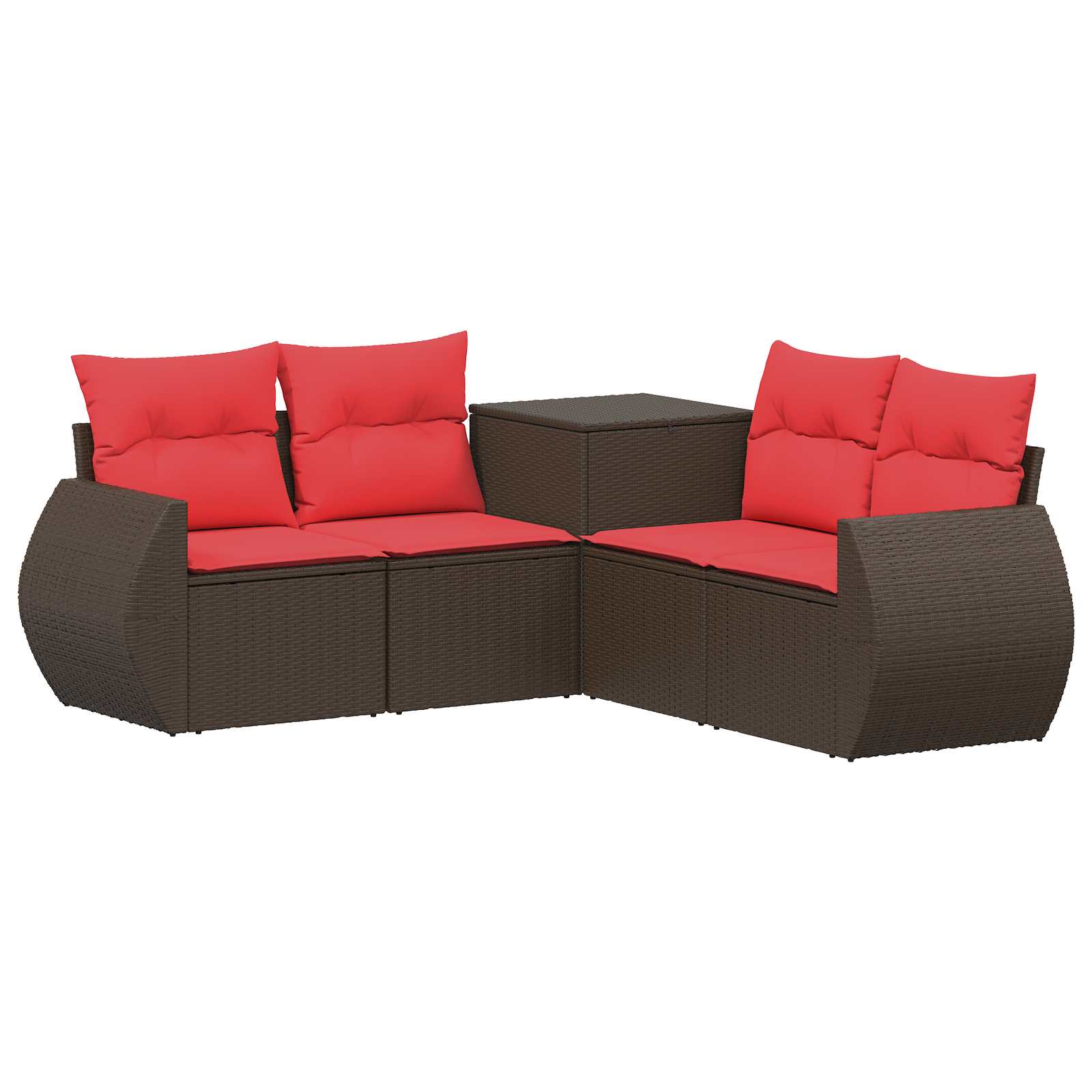 vidaXL Bankstel 5 st Bruin en Rood Poly Rattan en Staal