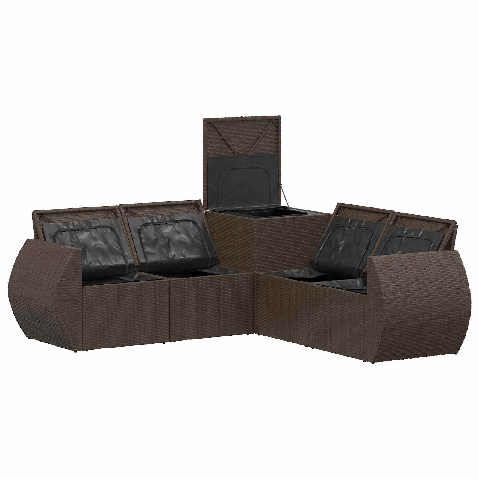vidaXL Bankstel 5 st Bruin en Rood Poly Rattan en Staal