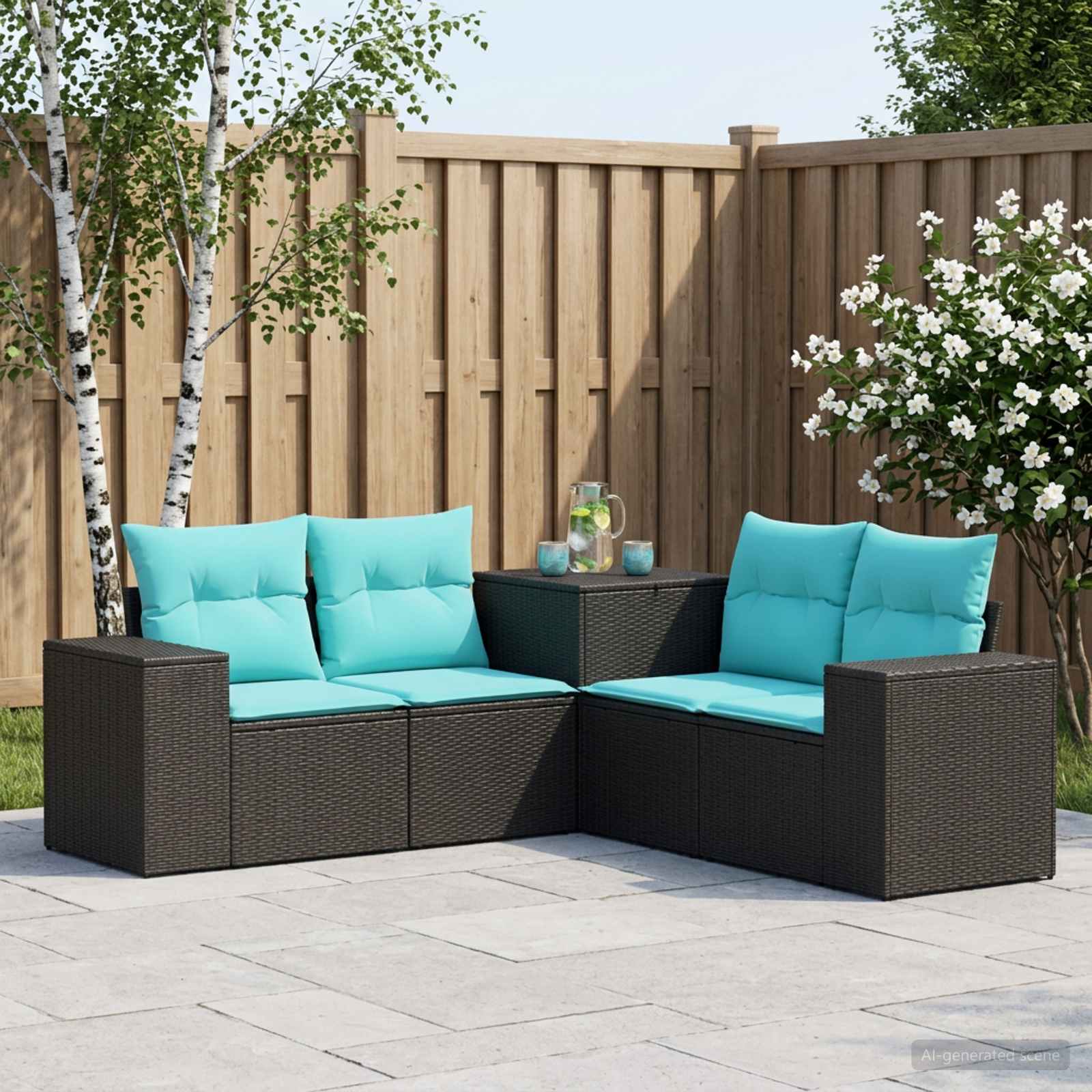 vidaXL Sofa Sæt 5 stk. Sort og Blå 200 x 200 x 85 cm