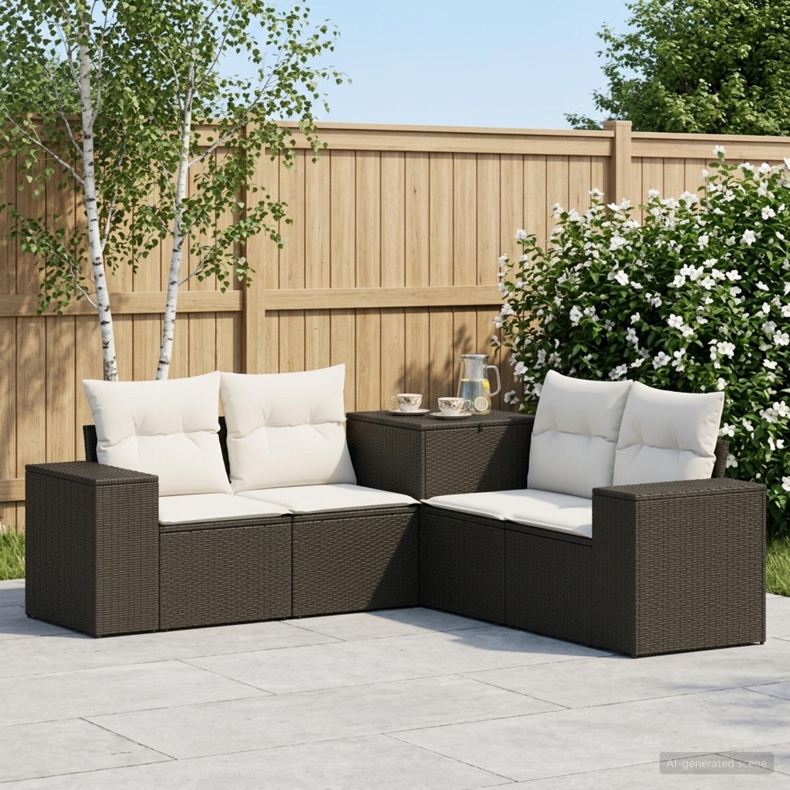 vidaXL Sofa Sæt 5 stk. Sort og Cremehvid 200 x 200 x 85 cm