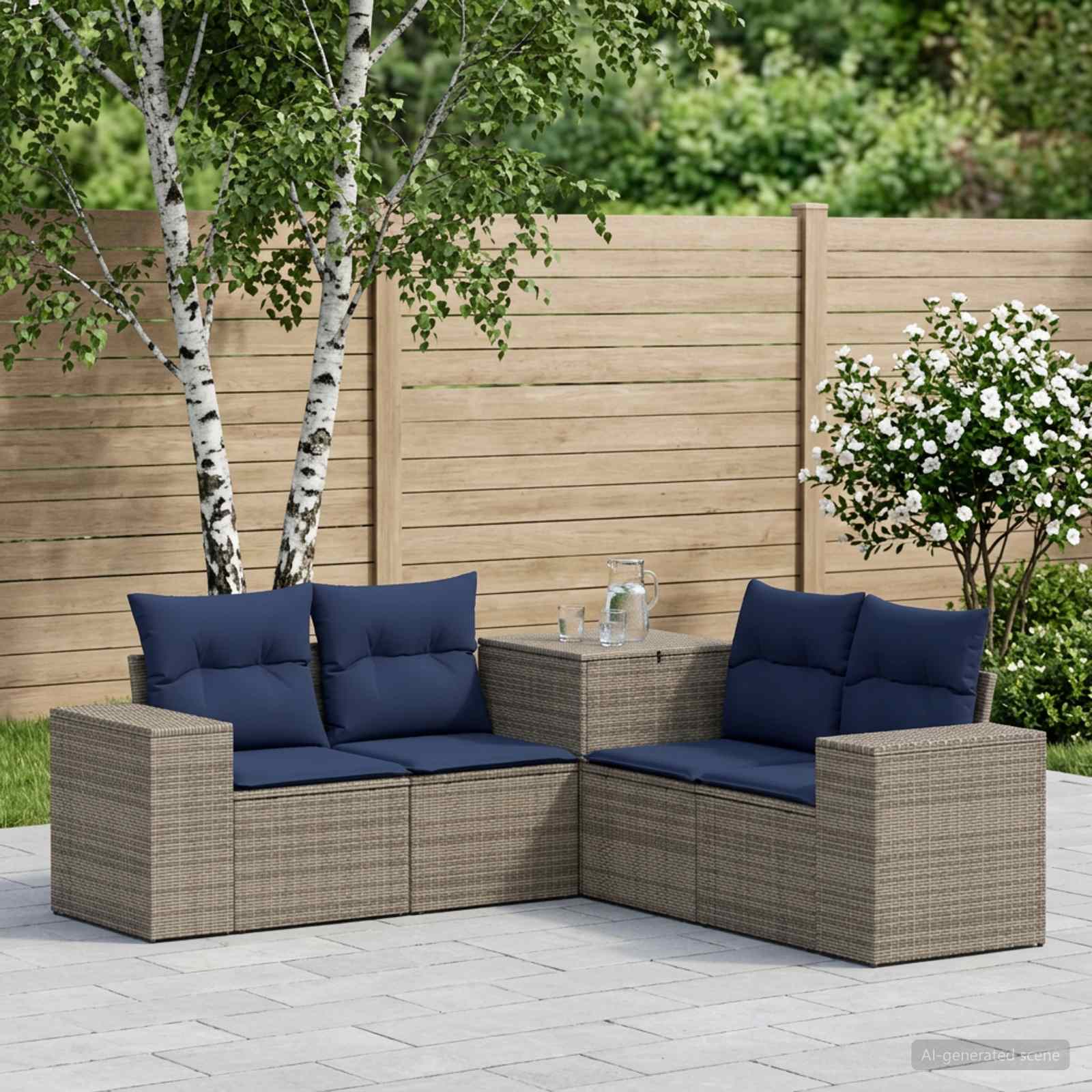 vidaXL Bankstel 5 st Grijs en Marineblauw 200 x 200 x 85 cm