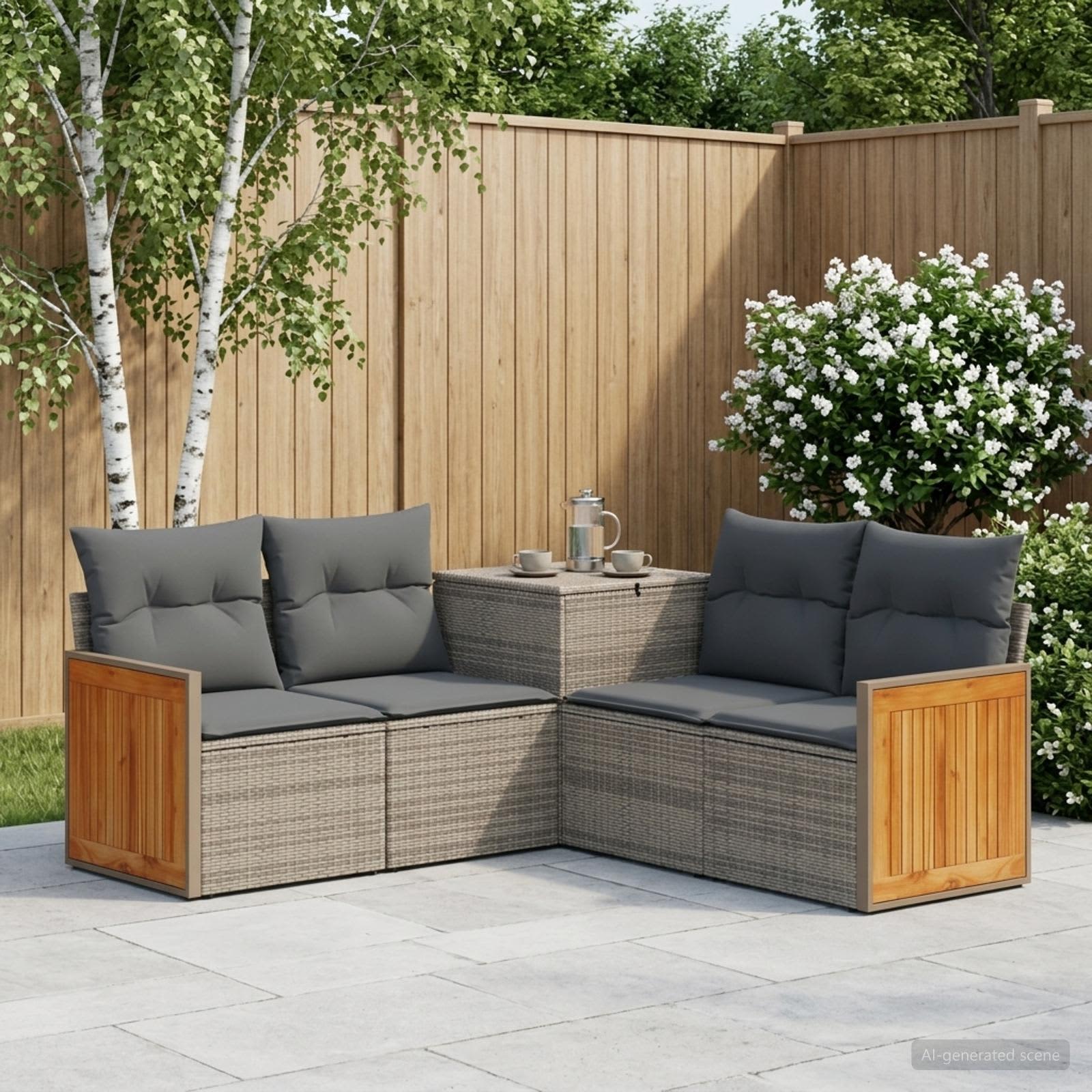 Sofa sæt 5 stk. til have og terrasse - grå og mørkegrå poly rattan og stål