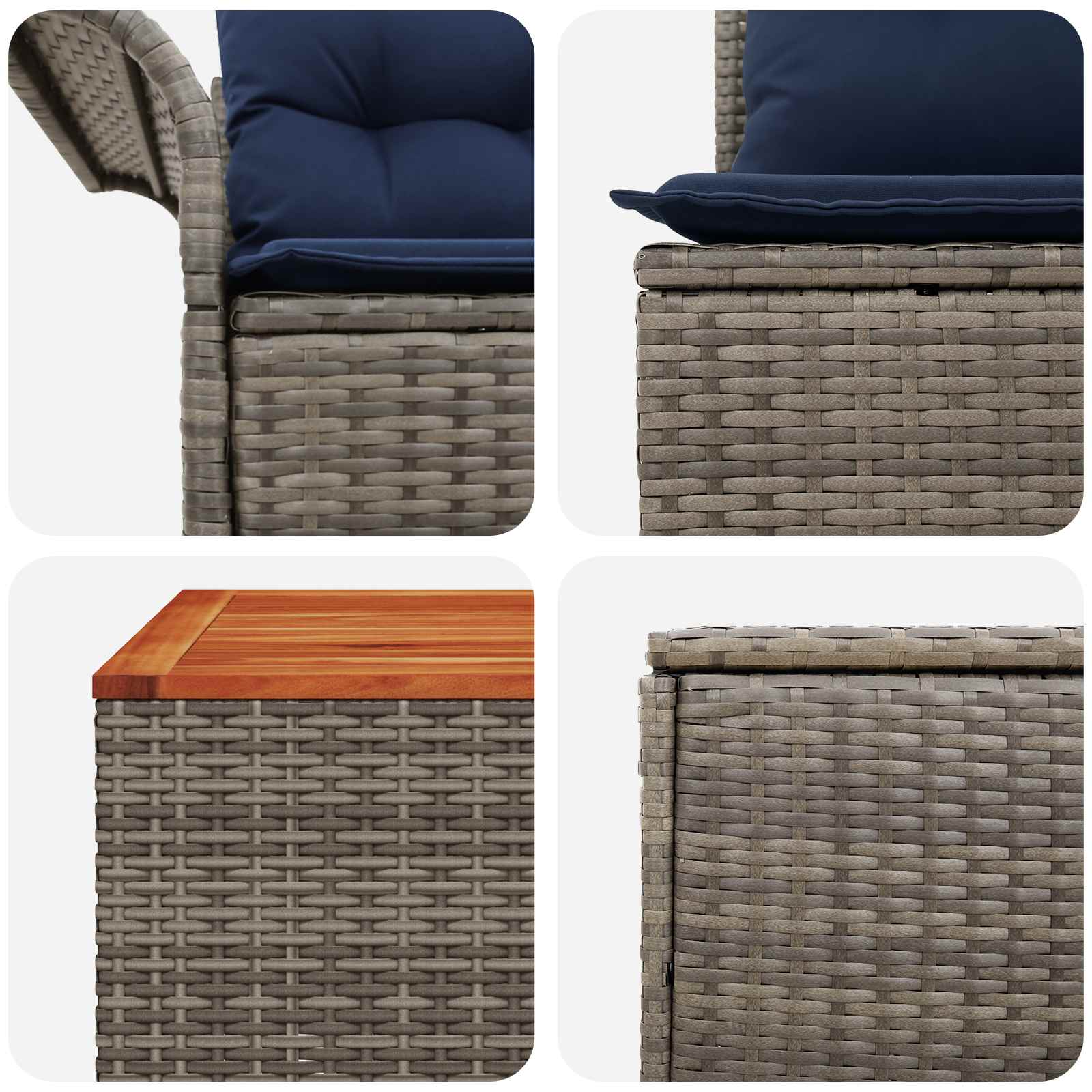 vidaXL Bankstel 8 st Grijs en Marineblauw Poly Rattan en Staal