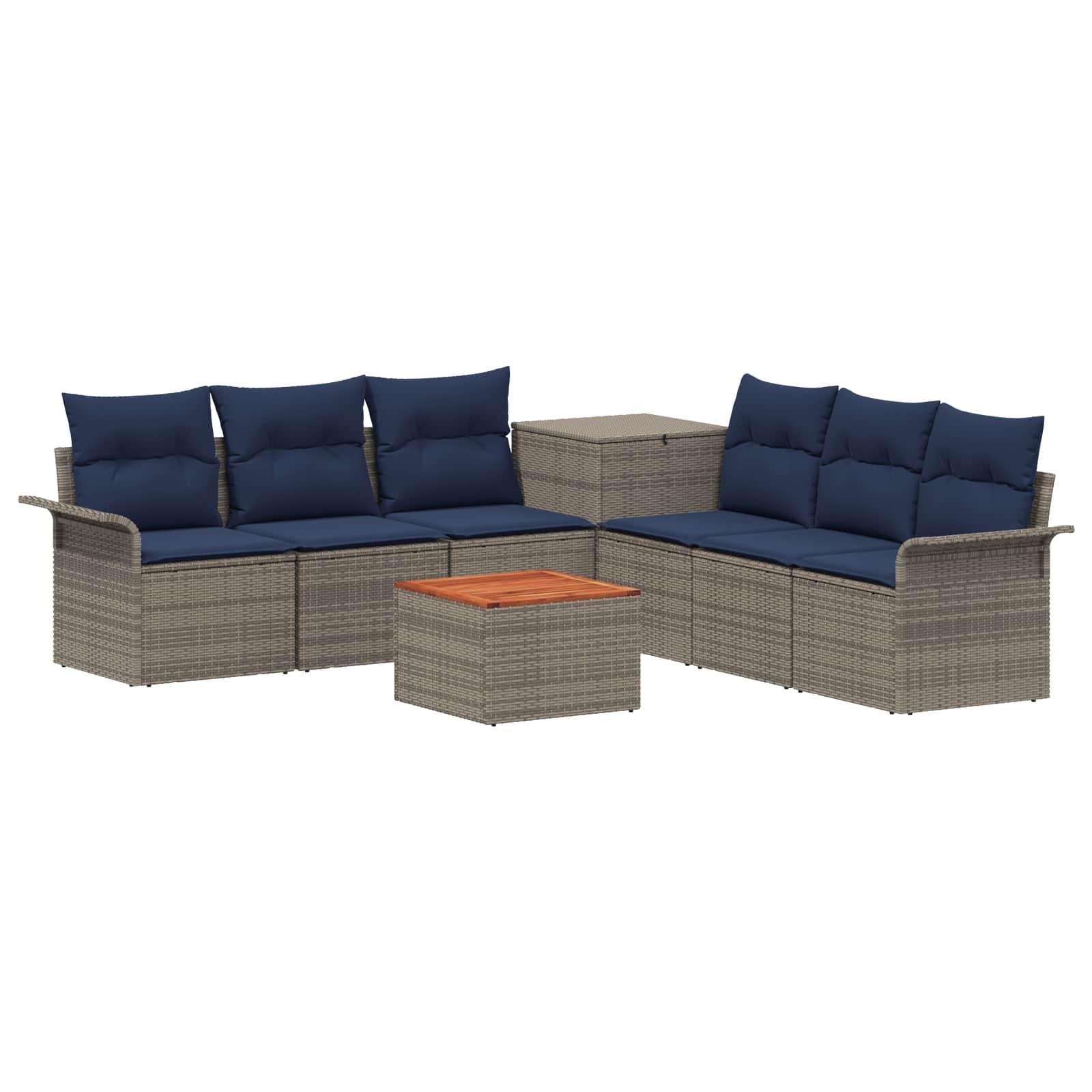 vidaXL Bankstel 8 st Grijs en Marineblauw Poly Rattan en Staal