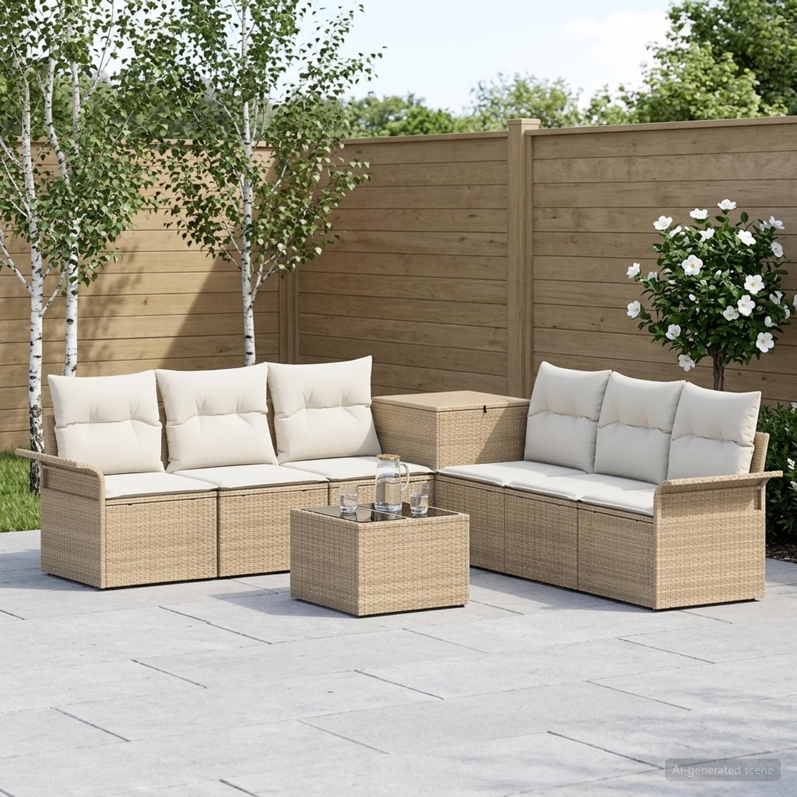 vidaXL Bankstel 8 st Beige en Crème Wit Poly Rattan en Staal