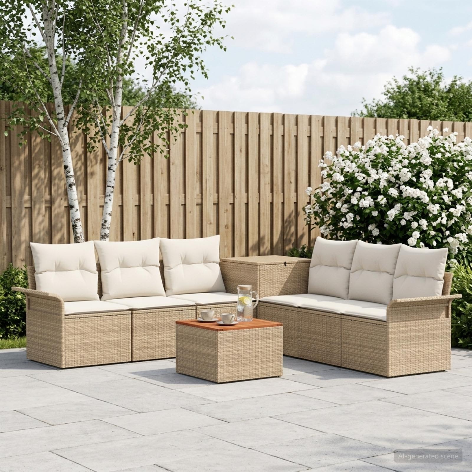 vidaXL Bankstel 8 st Beige en Crème Wit Poly Rattan en Staal
