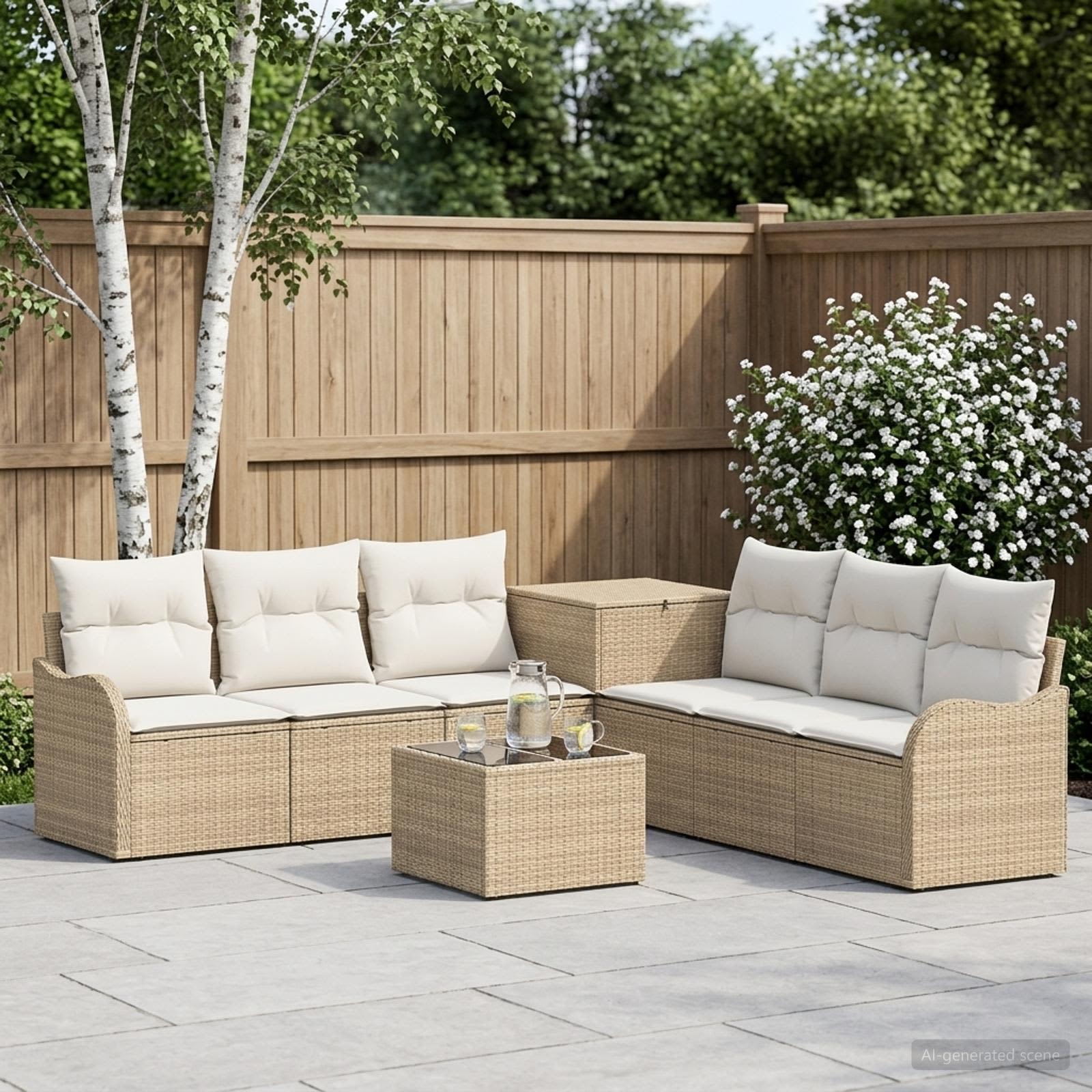 vidaXL Bankstel 8 st Beige en Crème Wit Poly Rattan en Staal