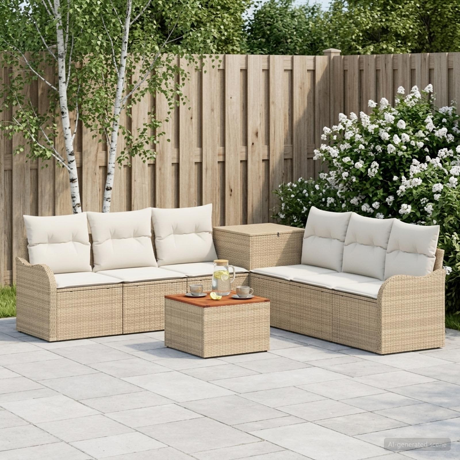 vidaXL Bankstel 8 st Beige en Crème Wit Poly Rattan en Staal