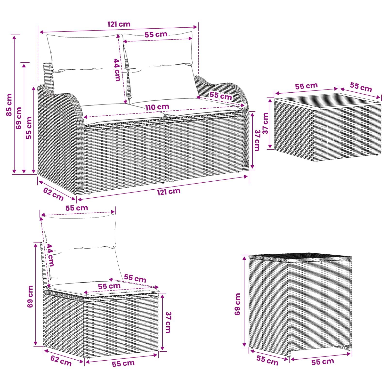 vidaXL Bankstel 8 st Beige en Crème Wit Poly Rattan en Staal