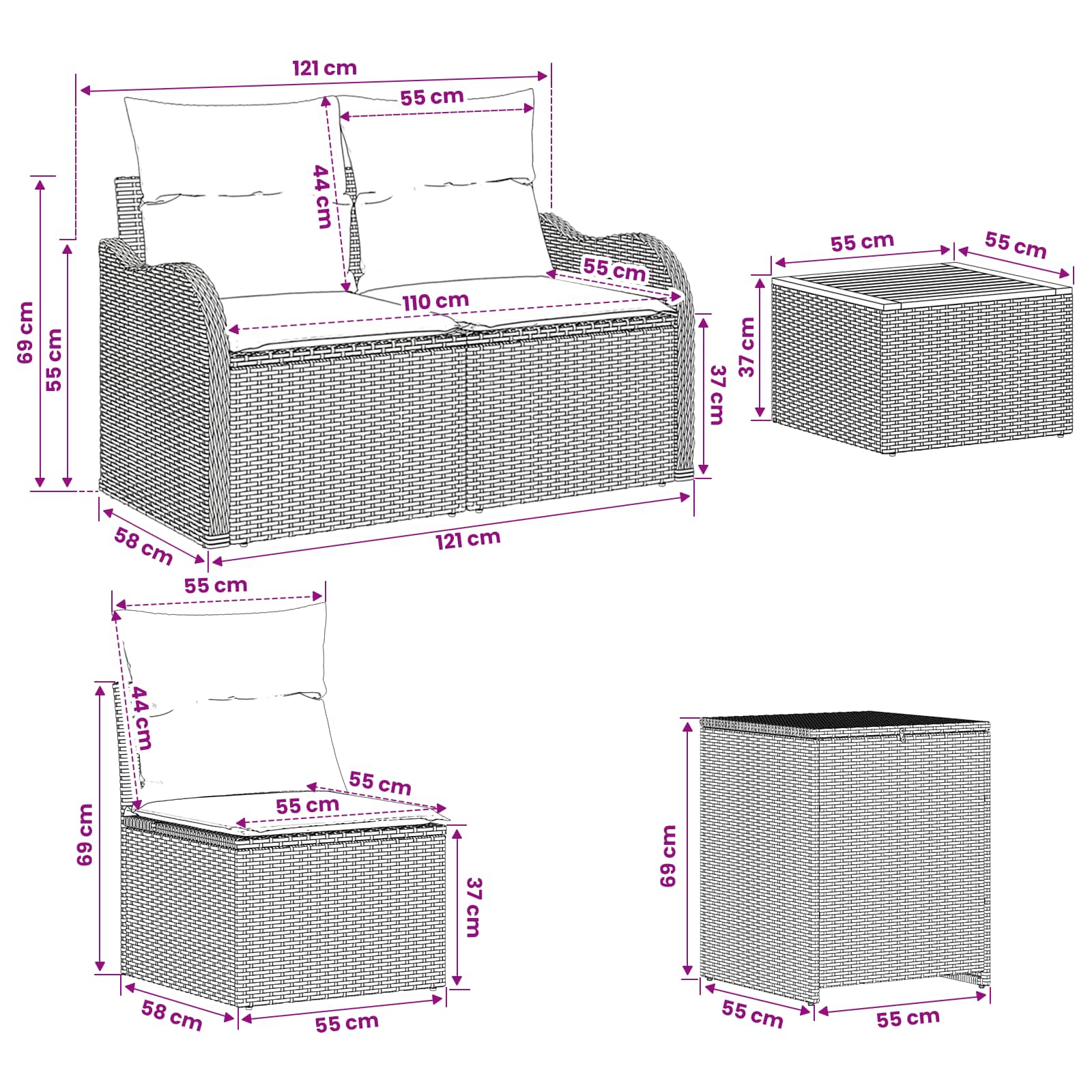 vidaXL Bankstel 8 st Beige en Licht Grijs Poly Rattan en Staal