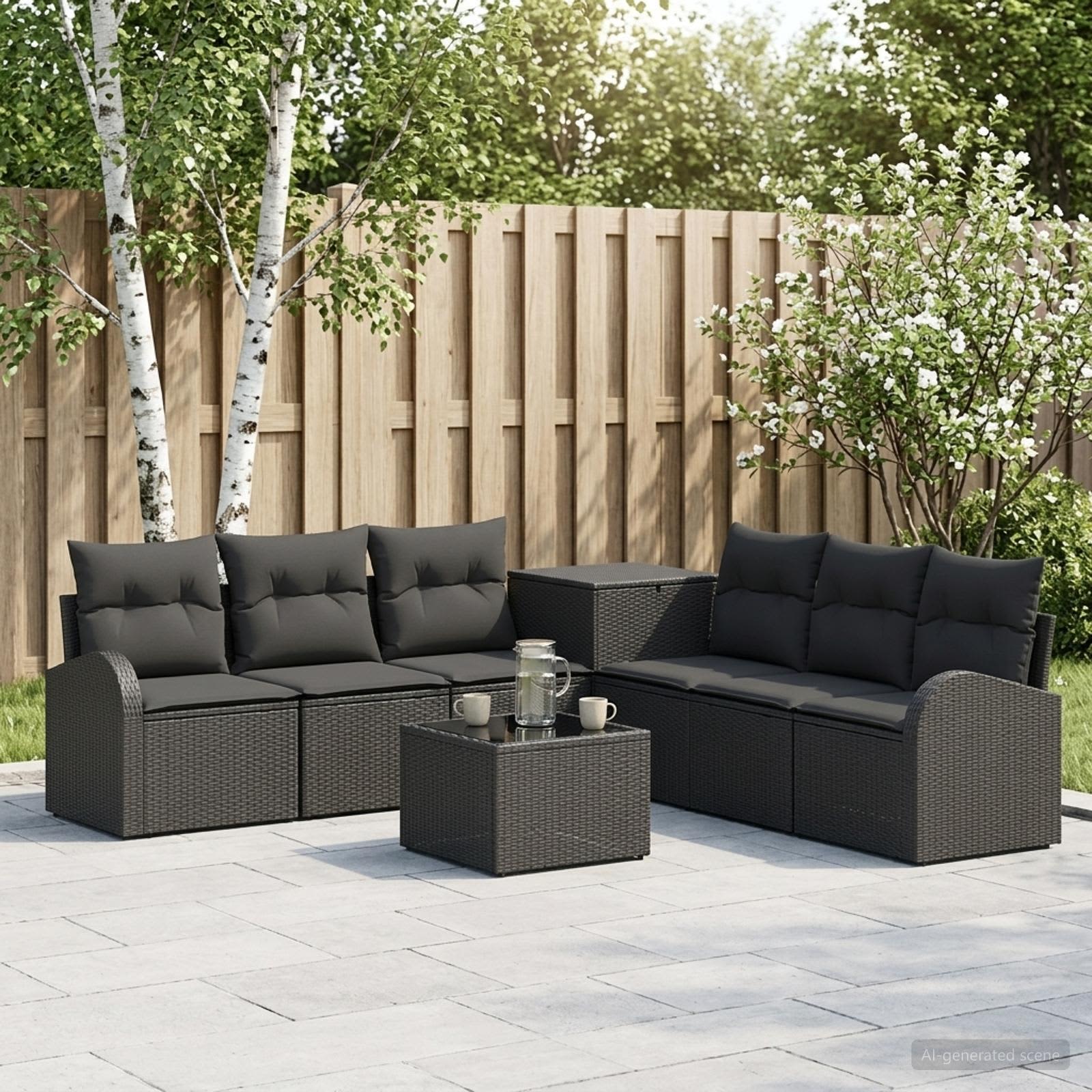 vidaXL Bankstel 8 st Zwart 55 x 55 x 37 cm Poly Rattan en Staal