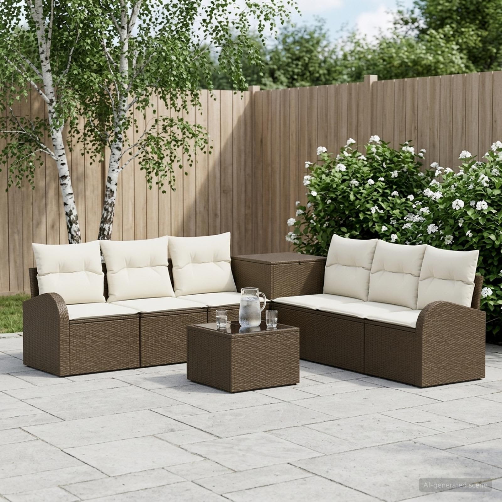 vidaXL Bankstel 8 st Bruin en Crème Wit Poly Rattan en Staal