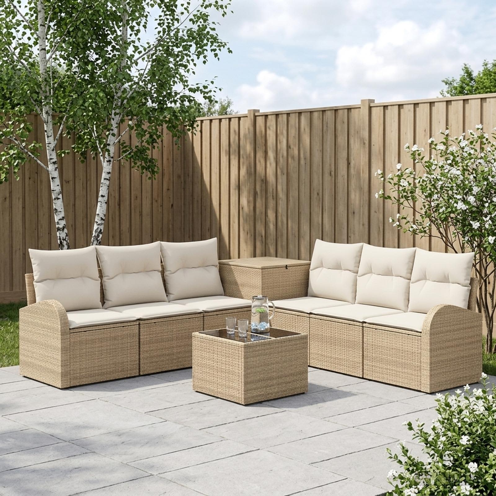 vidaXL Bankstel 8 st Beige en Crème Wit Poly Rattan en Staal