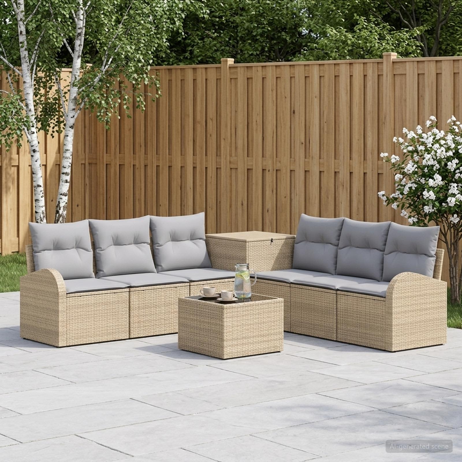 vidaXL Bankstel 8 st Beige en Licht Grijs Poly Rattan en Staal
