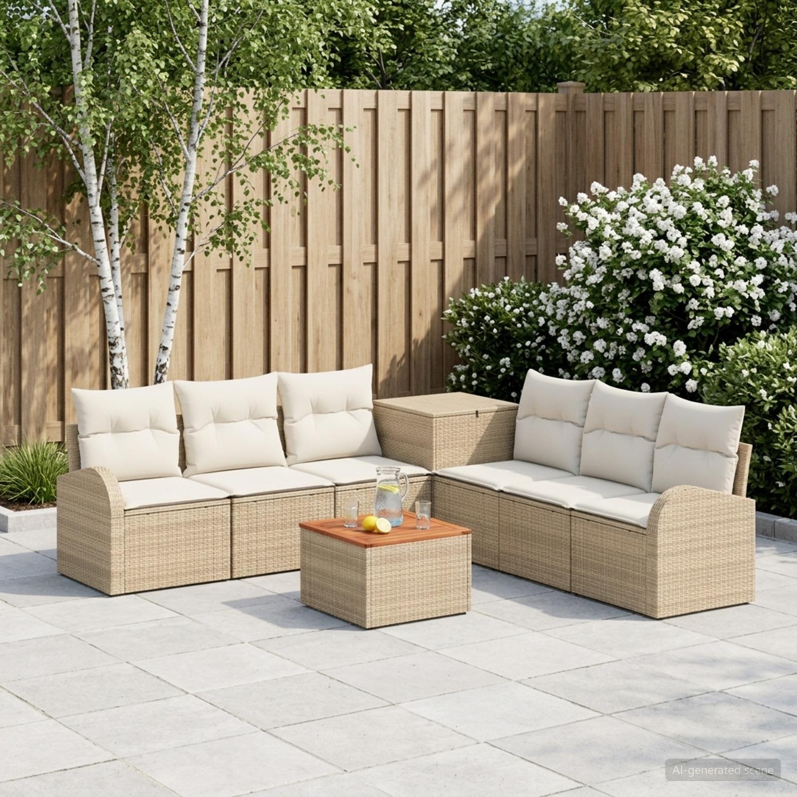 vidaXL Bankstel 8 st Beige en Crème Wit Poly Rattan en Staal