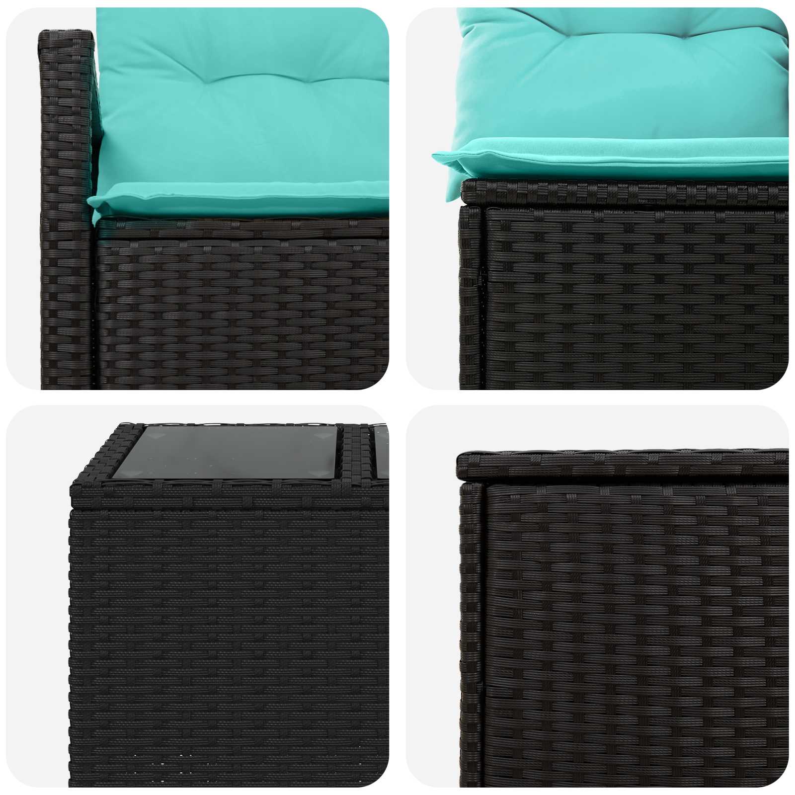 vidaXL Bankstel 8 st Zwart en Blauw Poly Rattan en Staal