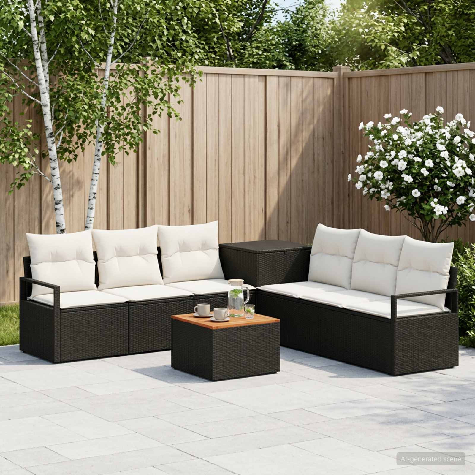 vidaXL Bankstel 8 st Zwart en Cream Wit Poly Rattan en Staal