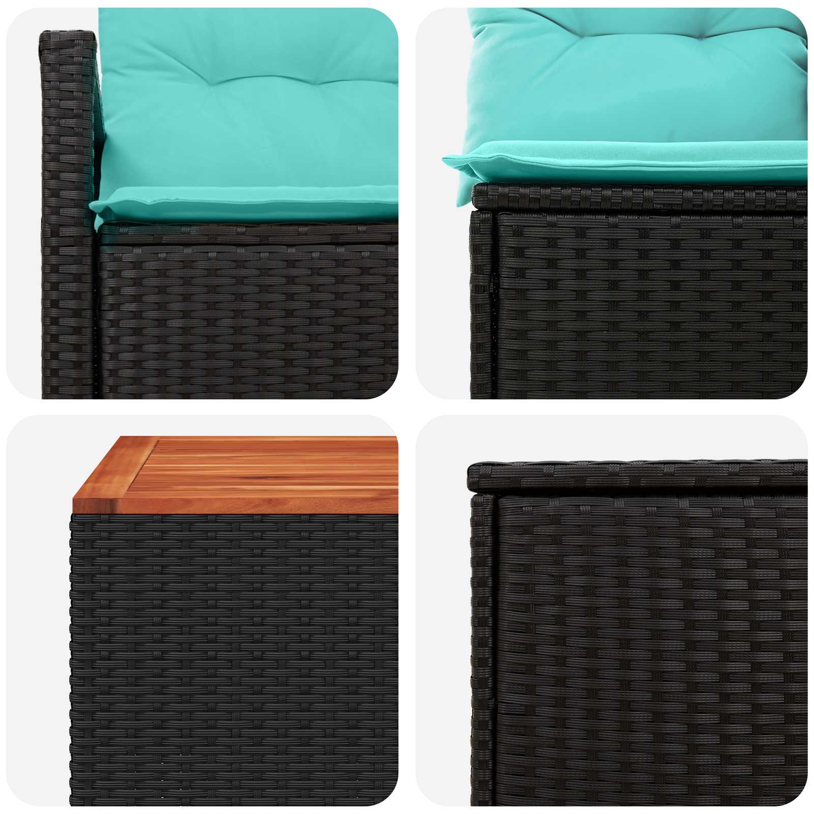 vidaXL Bankstel 8 st Zwart en Blauw Poly Rattan en Staal