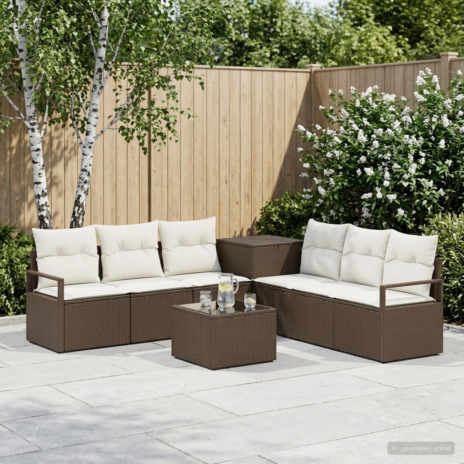 vidaXL Bankstel 8 st Bruin en Crème Wit Poly Rattan en Staal