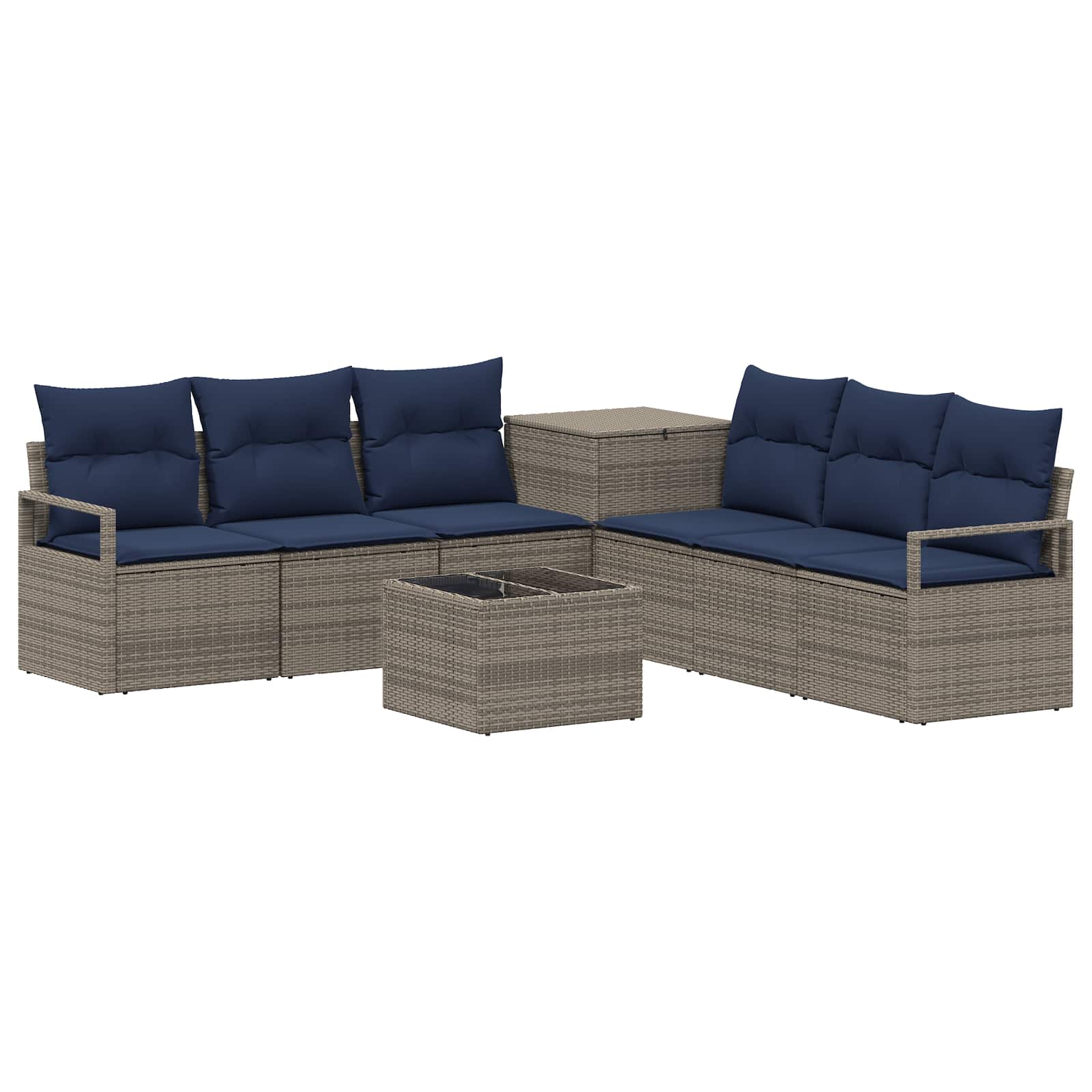 vidaXL Bankstel 8 st Grijs en Marineblauw Poly Rattan en Staal