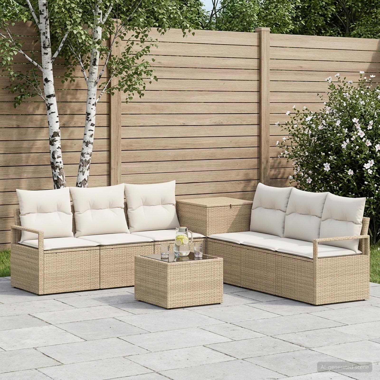 vidaXL Bankstel 8 st Beige en Crème Wit Poly Rattan en Staal