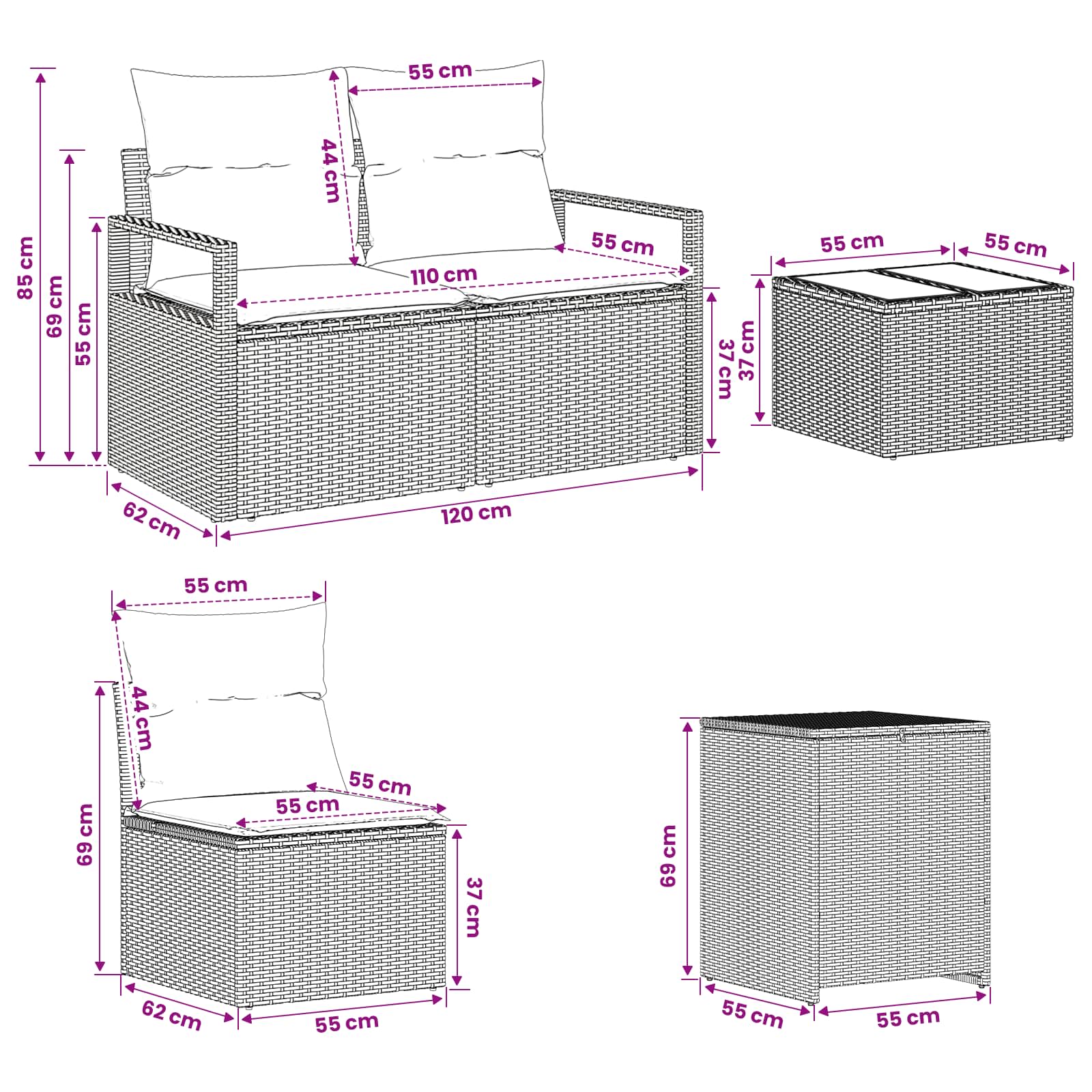 vidaXL Bankstel 8 st Beige en Crème Wit Poly Rattan en Staal