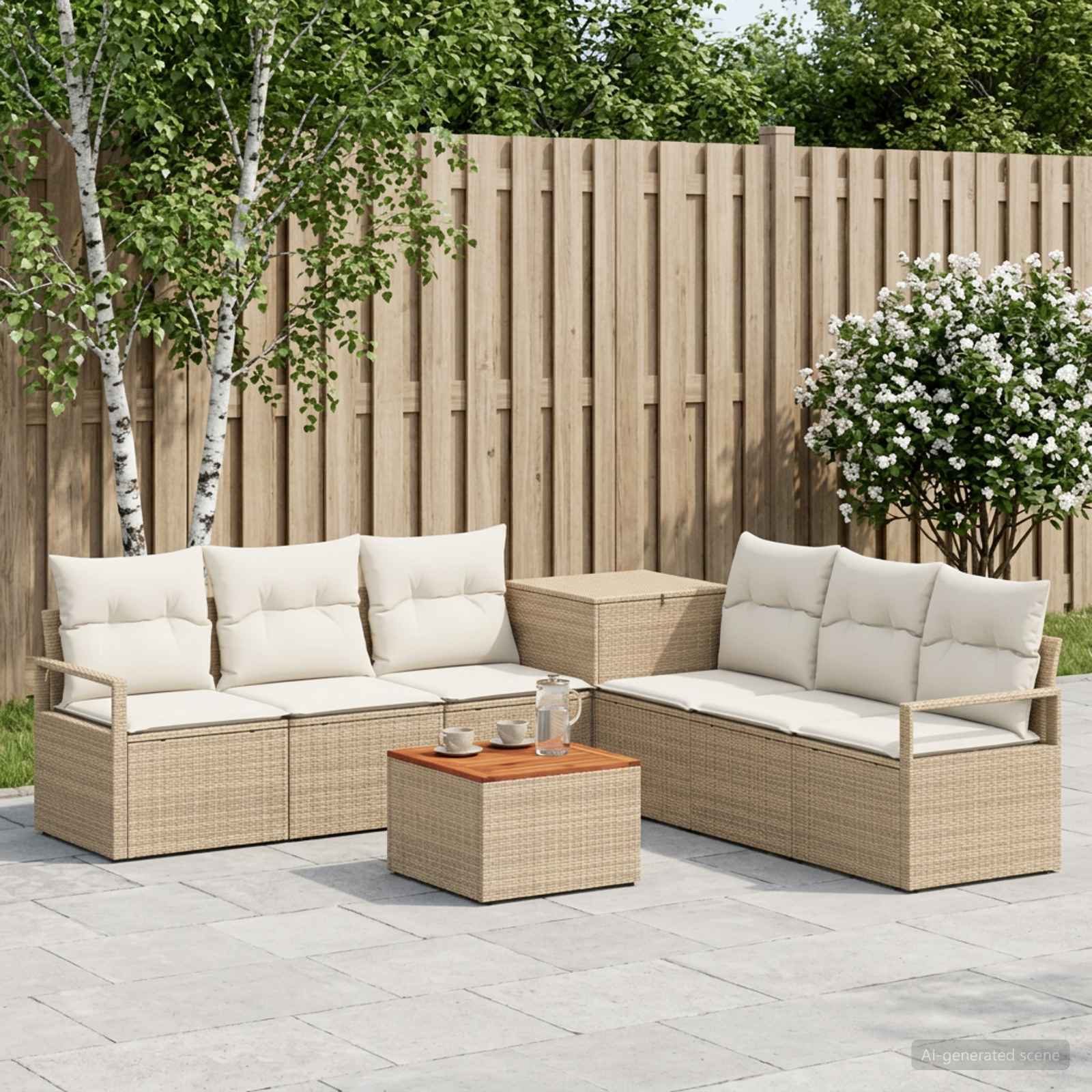 vidaXL Bankstel 8 st Beige en Crème Wit Poly Rattan en Staal