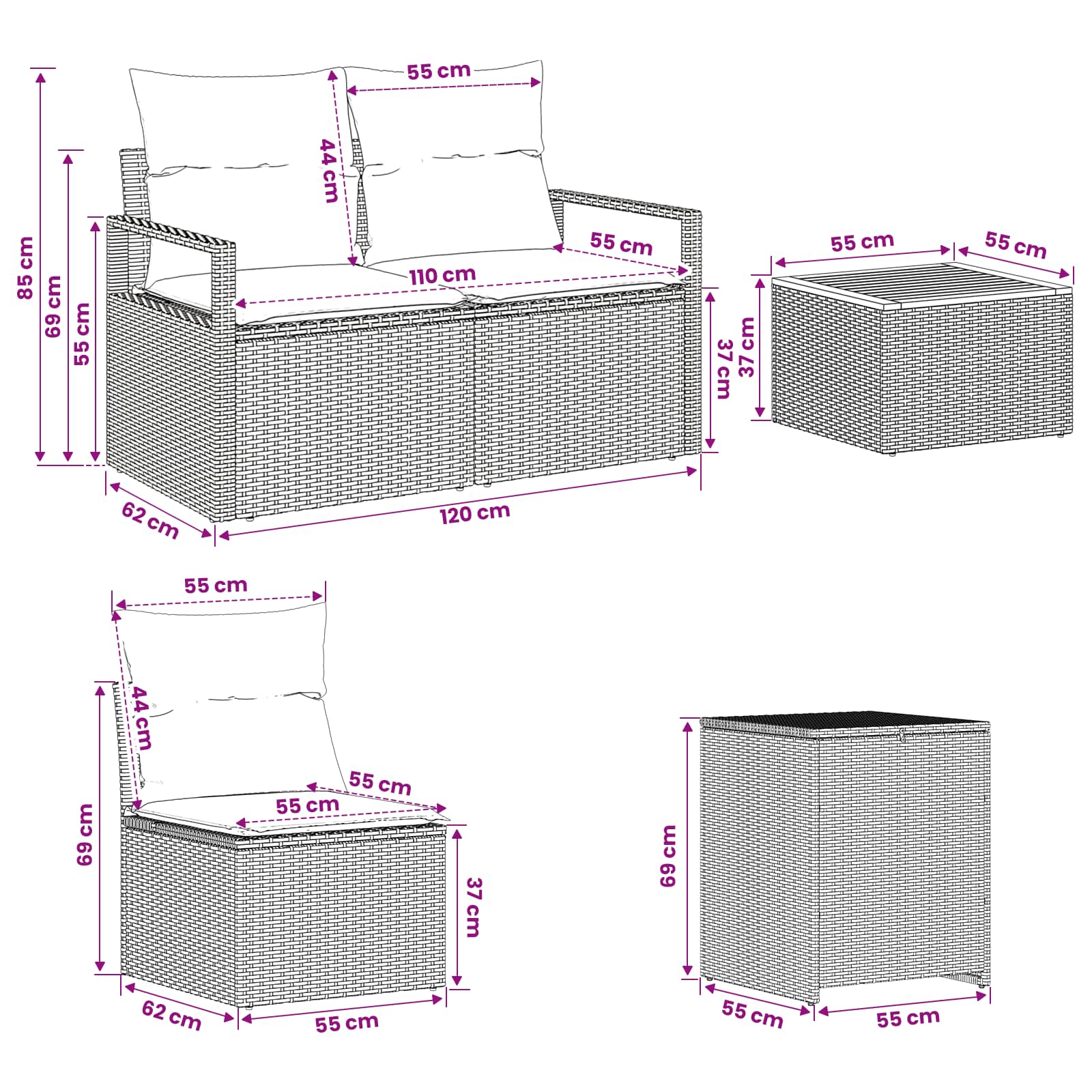 vidaXL Bankstel 8 st Beige en Crème Wit Poly Rattan en Staal