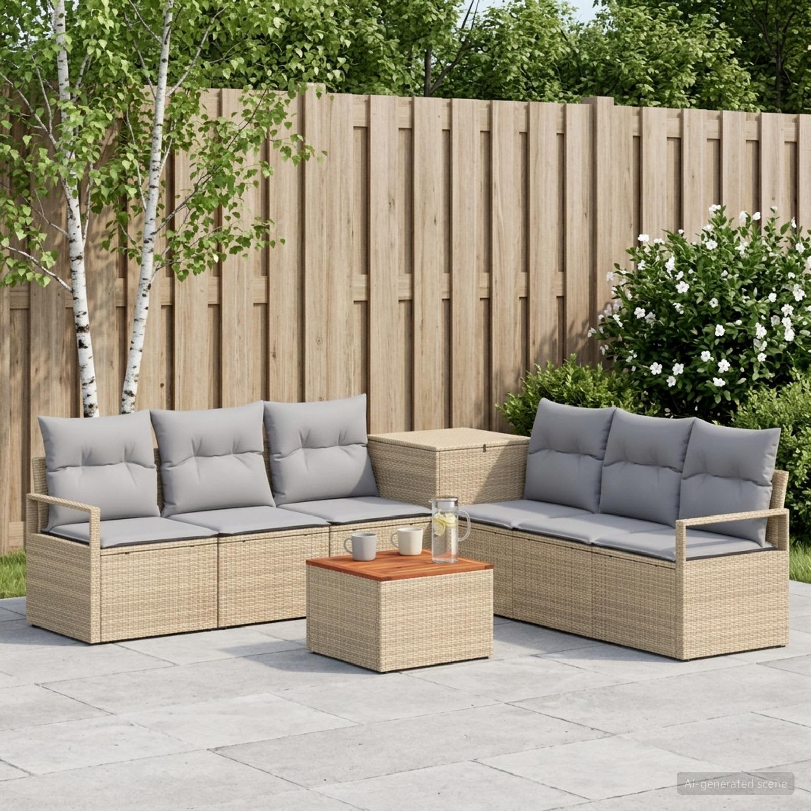 vidaXL Sofa Set 8 stk. Beige und Hellgrau Polyrattan und Stahl