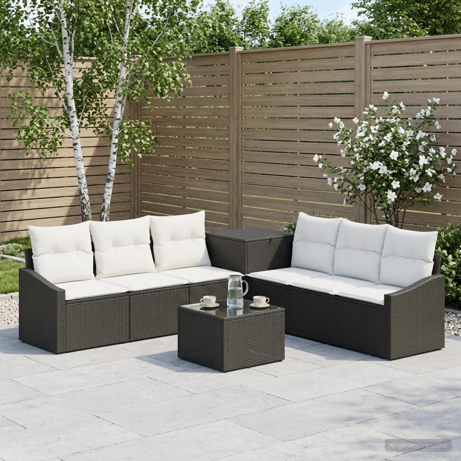 vidaXL Bankstel 8 st Zwart en Cream Wit Poly Rattan en Staal