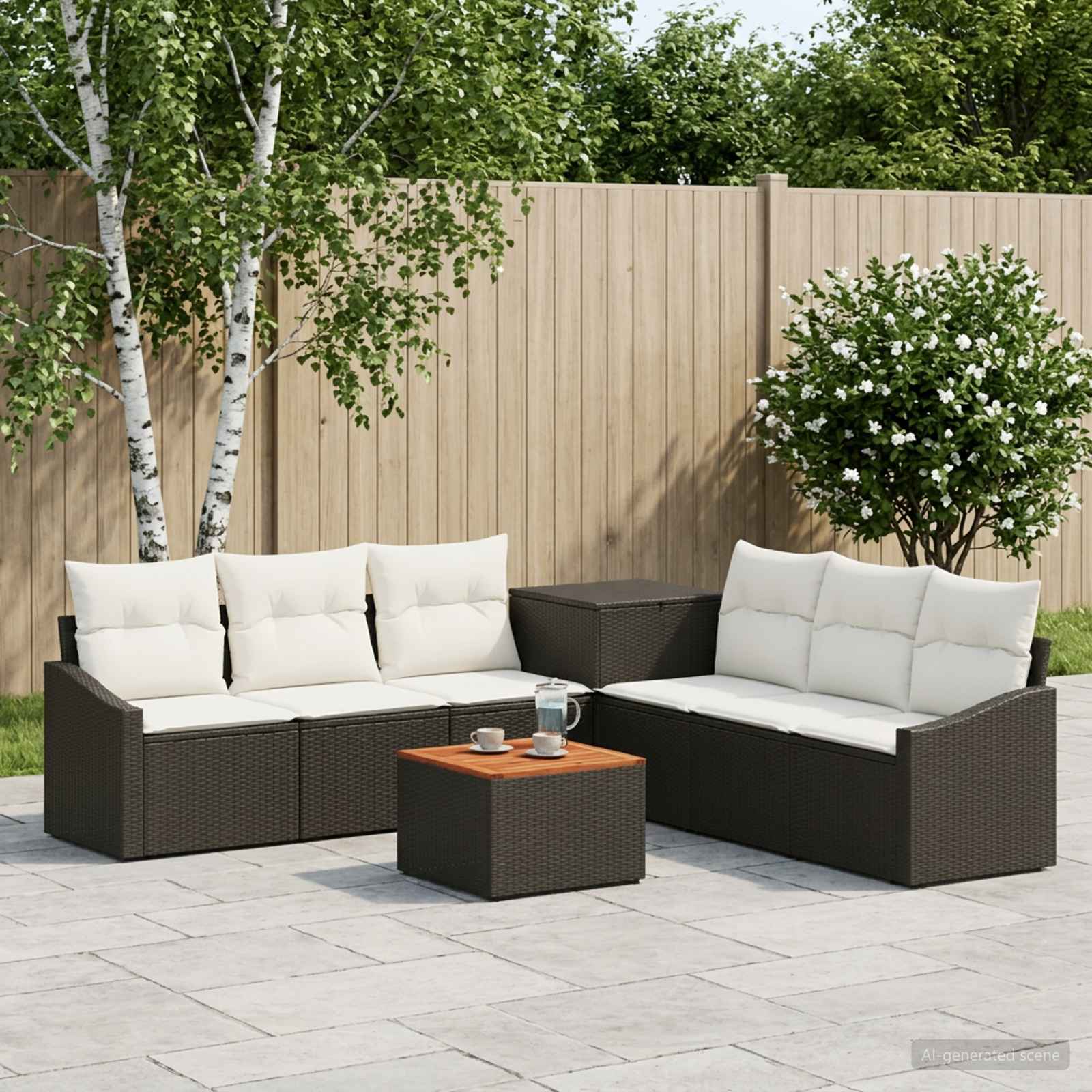 vidaXL Bankstel 8 st Zwart en Cream Wit Poly Rattan en Staal