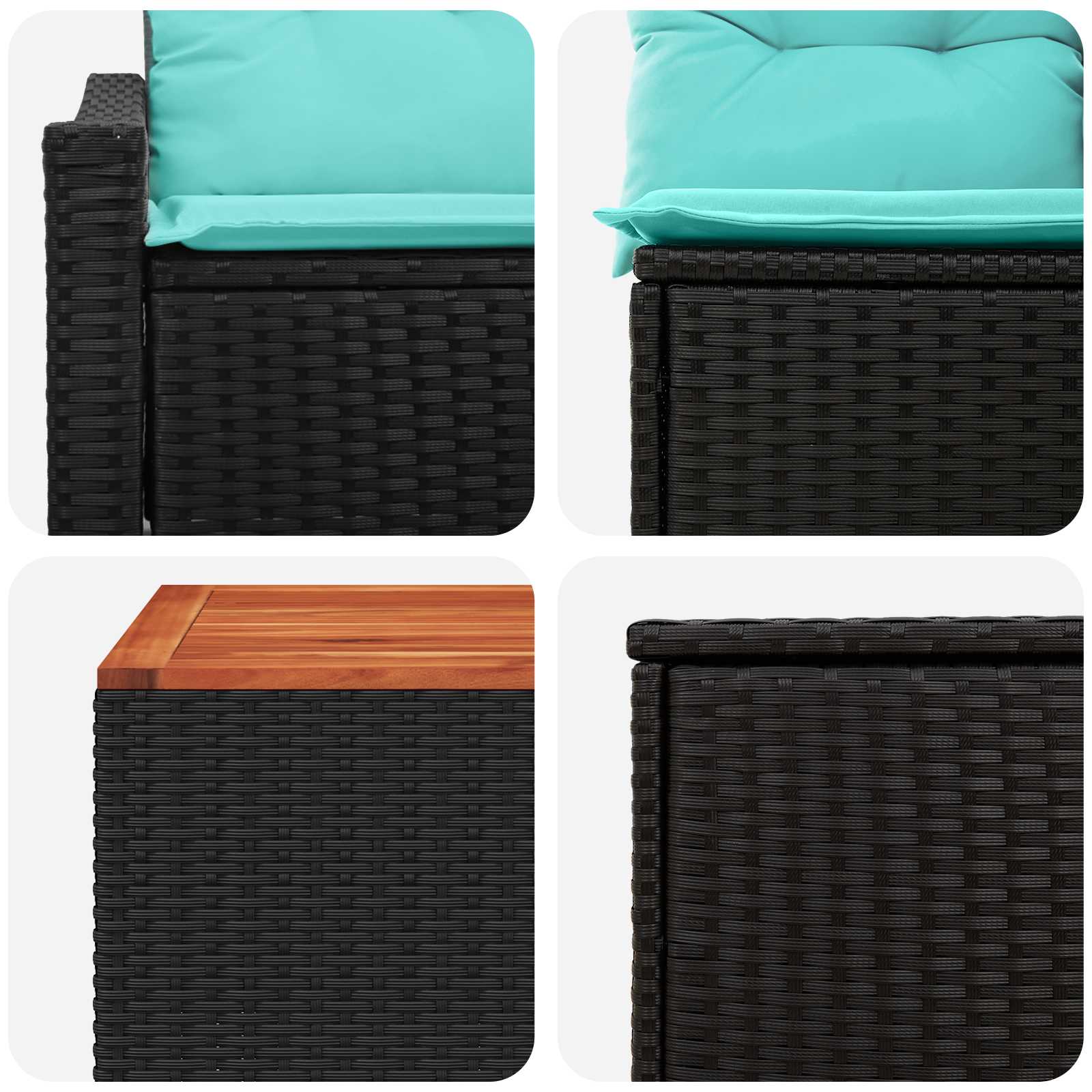 vidaXL Bankstel 8 st Zwart en Blauw Poly Rattan en Staal