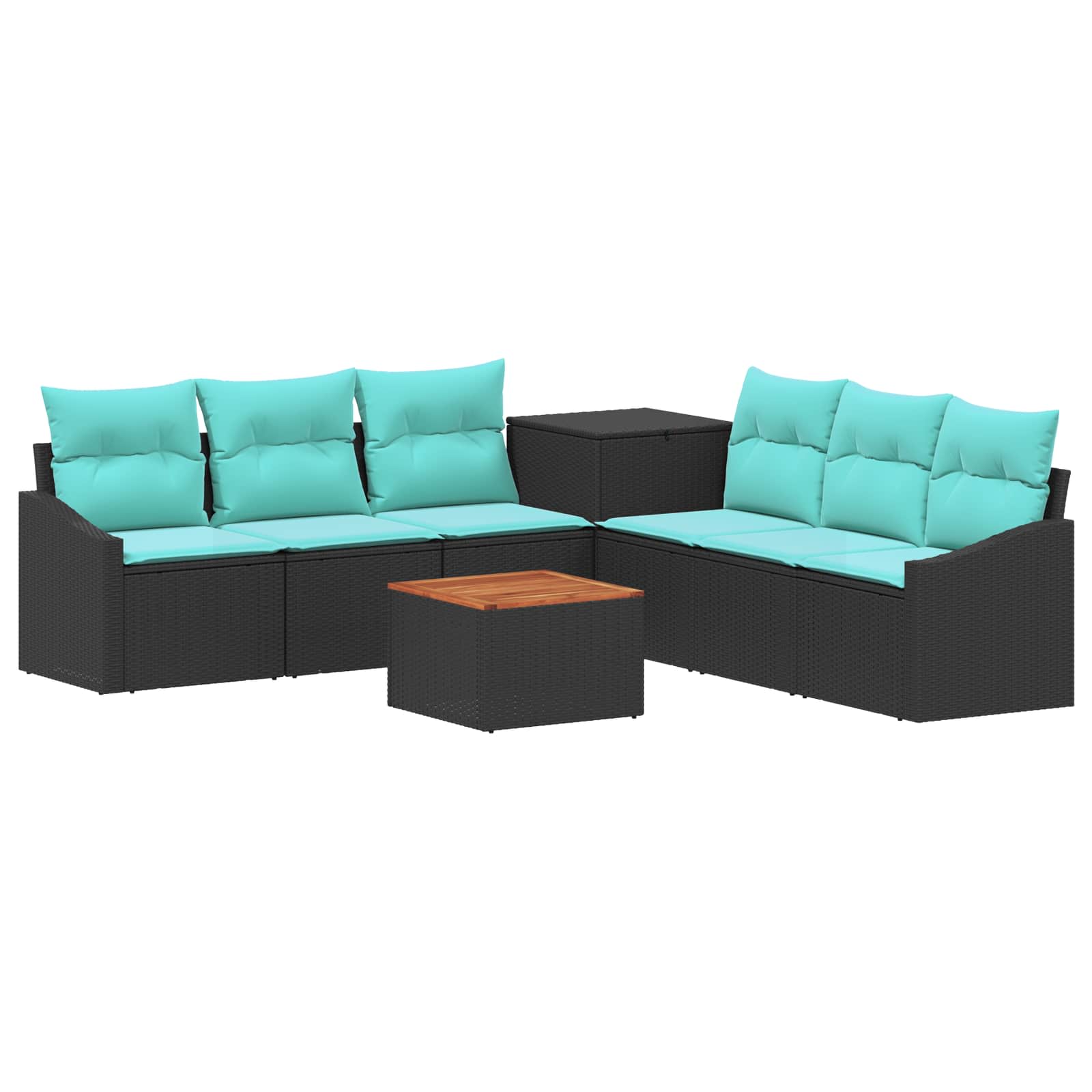 vidaXL Bankstel 8 st Zwart en Blauw Poly Rattan en Staal