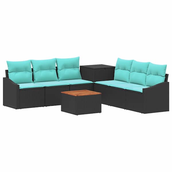 vidaXL Diivanikomplekt 8 tk Must ja Sinine Pol&uuml; rattan ja teras