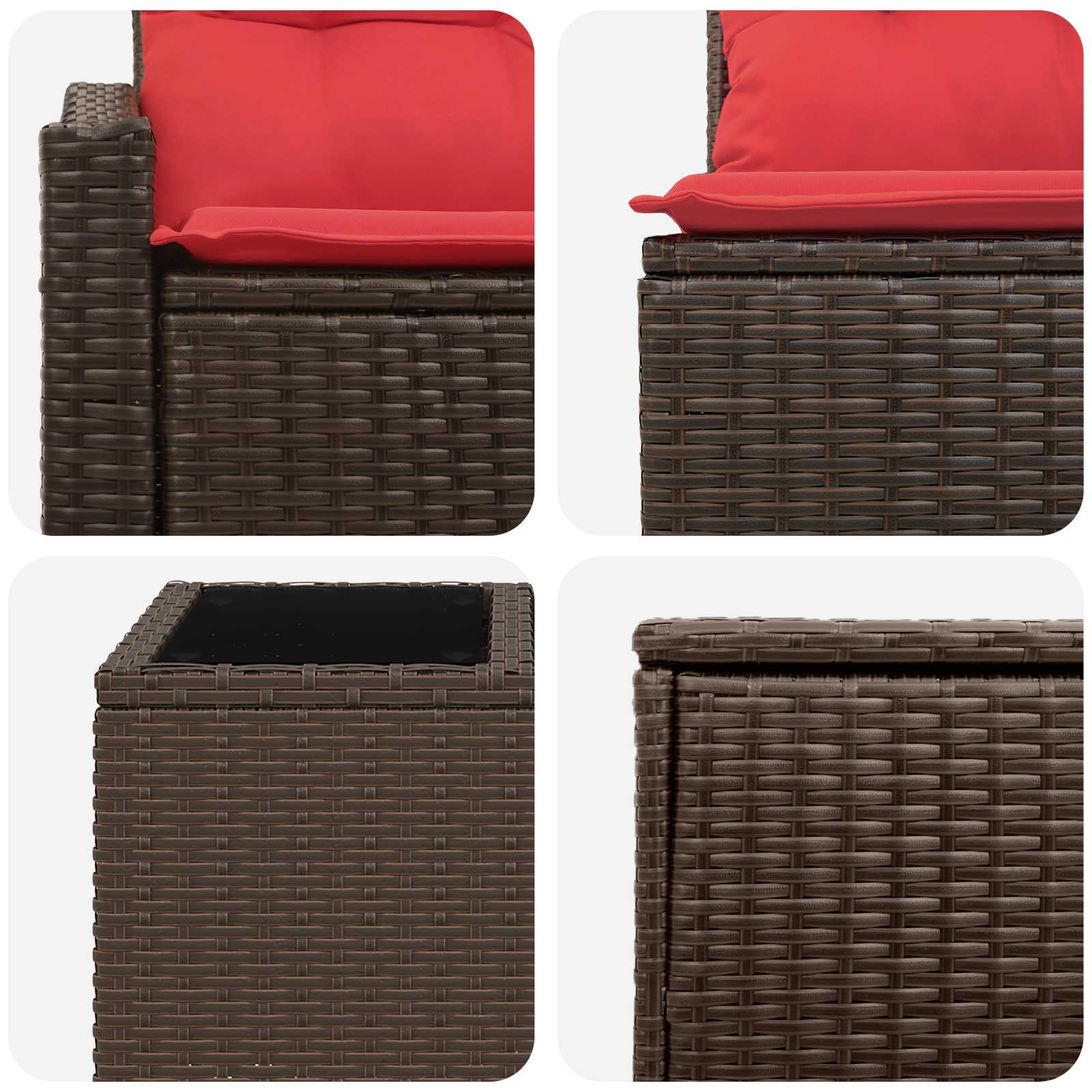 Bankstel 8 st Bruin en Rood Poly Rattan en Staal - Afbeelding 8