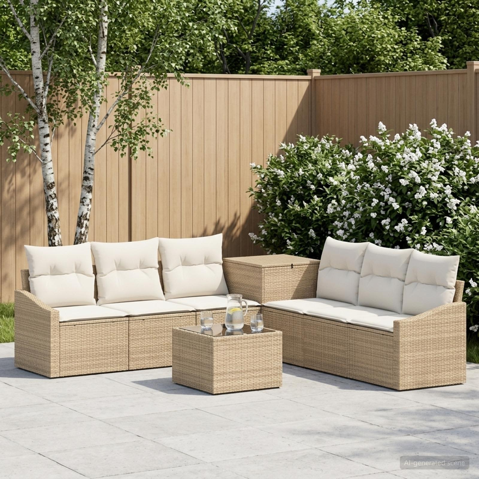 vidaXL Bankstel 8 st Beige en Crème Wit Poly Rattan en Staal