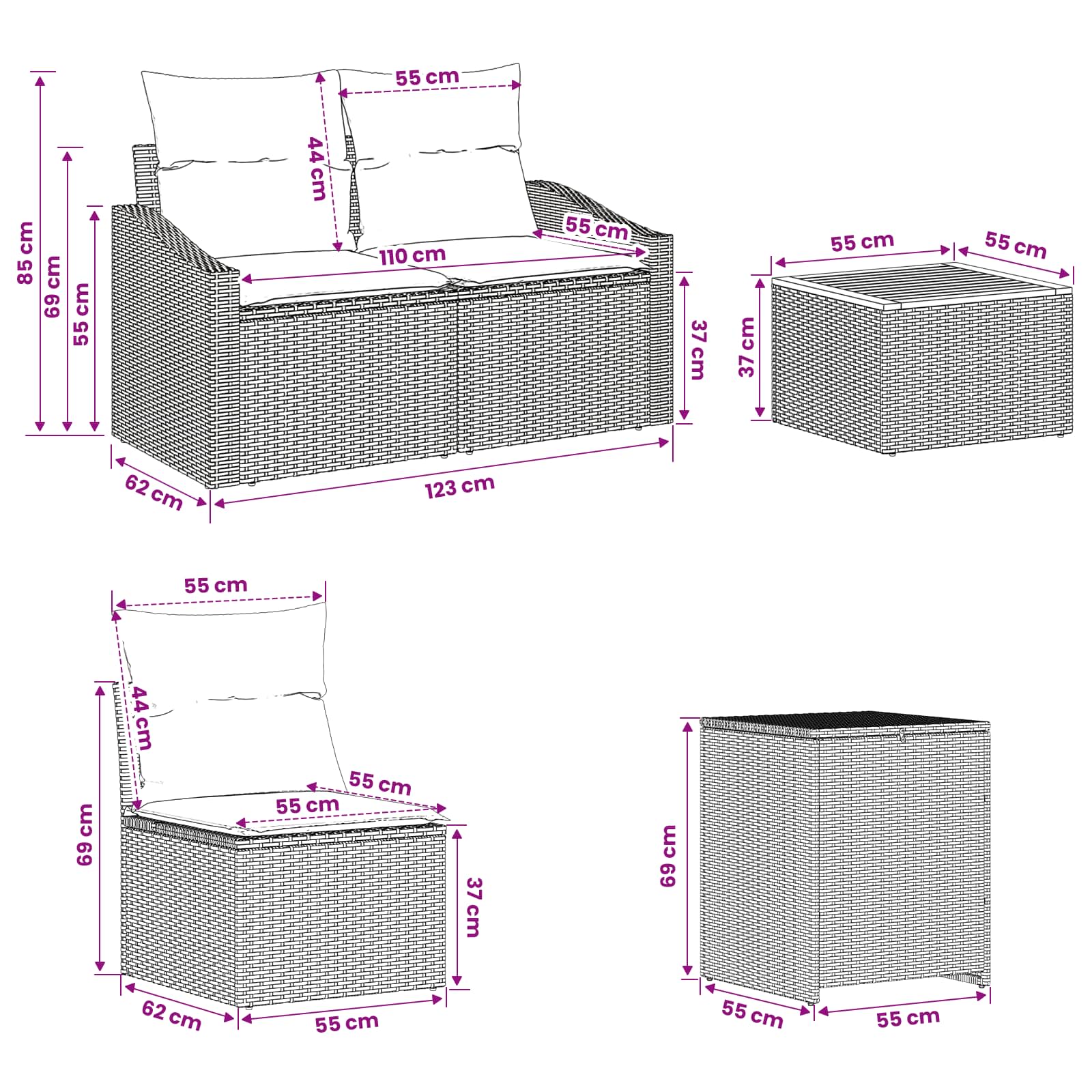 vidaXL Bankstel 8 st Beige en Crème Wit Poly Rattan en Staal