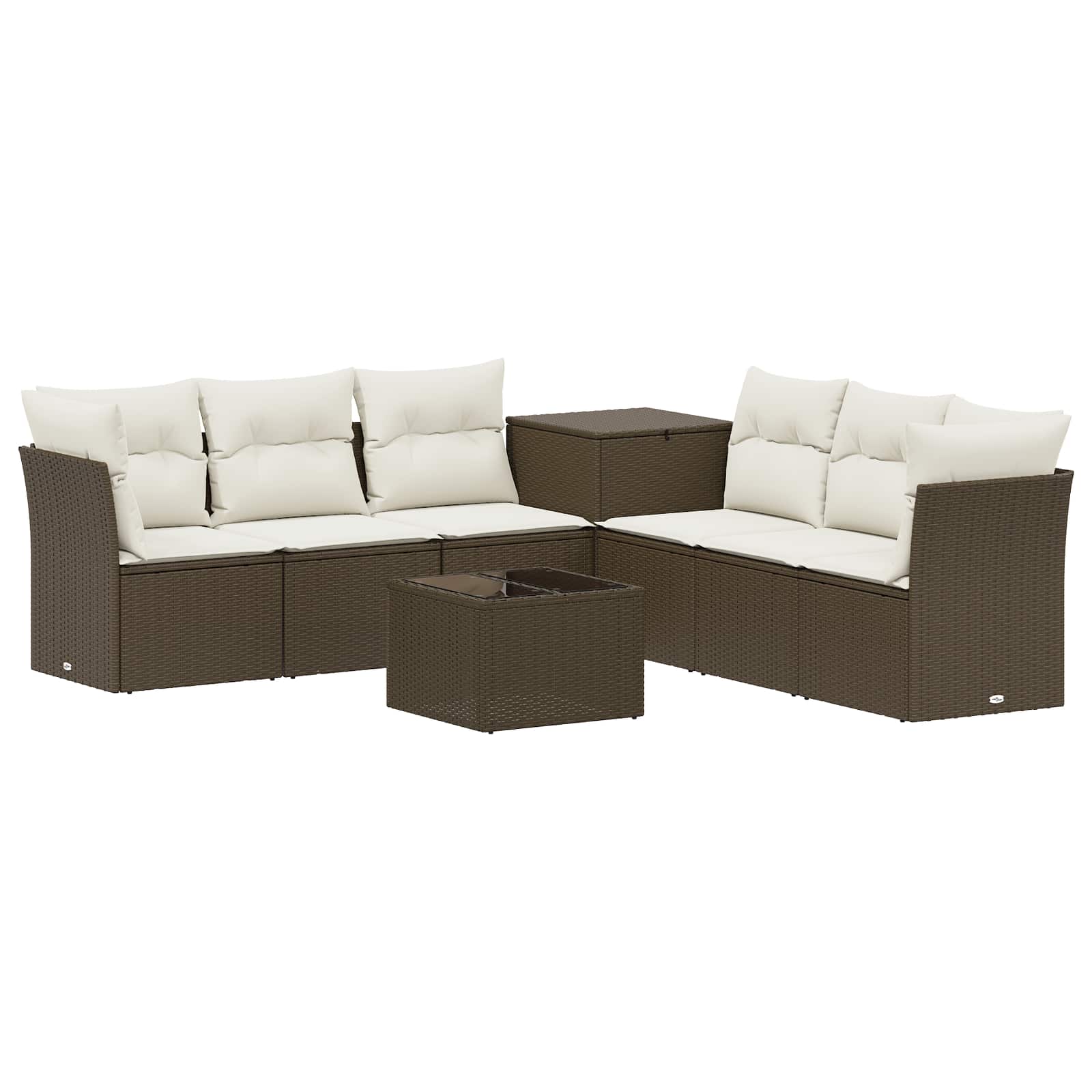 vidaXL Bankstel 8 st Bruin en Crème Wit Poly Rattan en Staal