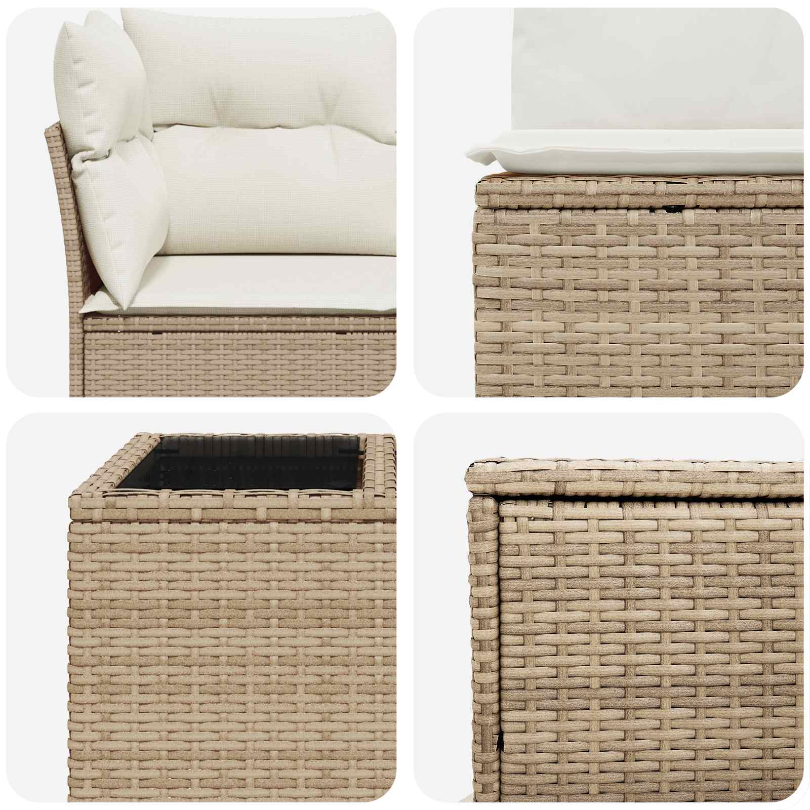 Bankstel 8 st Beige en Crème Wit Poly Rattan en Staal - Afbeelding 8