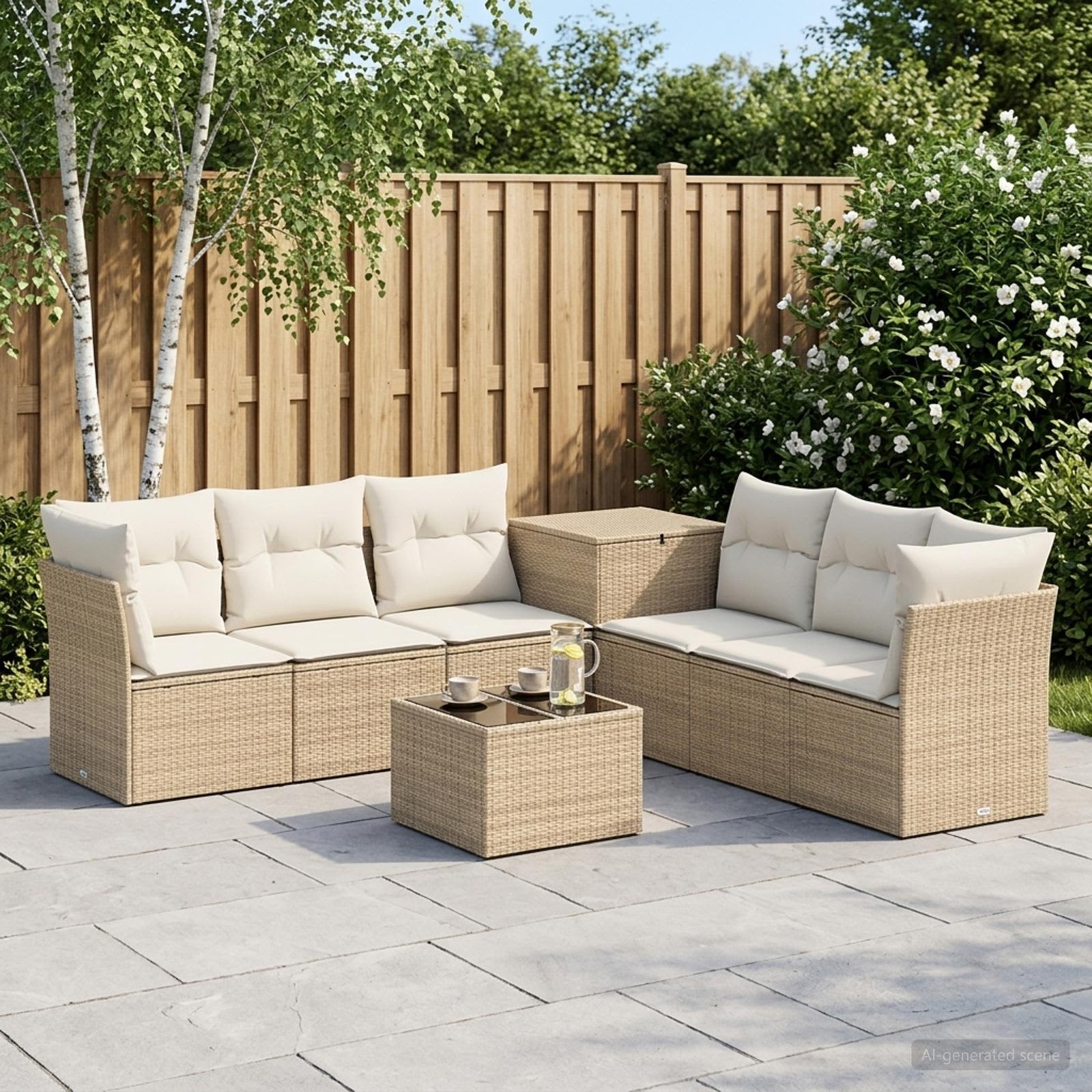 Bankstel 8 st Beige en Crème Wit Poly Rattan en Staal
