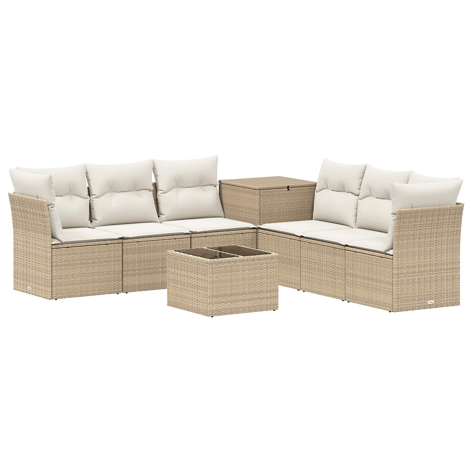Bankstel 8 st Beige en Crème Wit Poly Rattan en Staal - Afbeelding 2