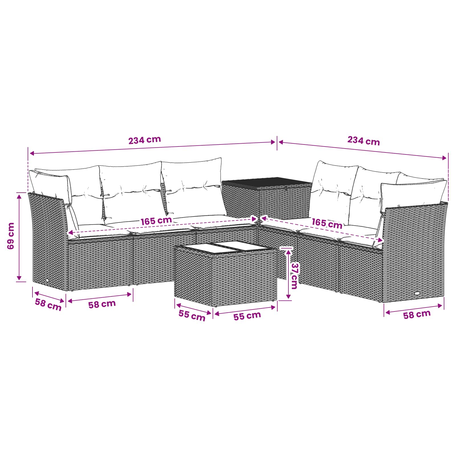 Bankstel 8 st Beige en Crème Wit Poly Rattan en Staal - Afbeelding 11