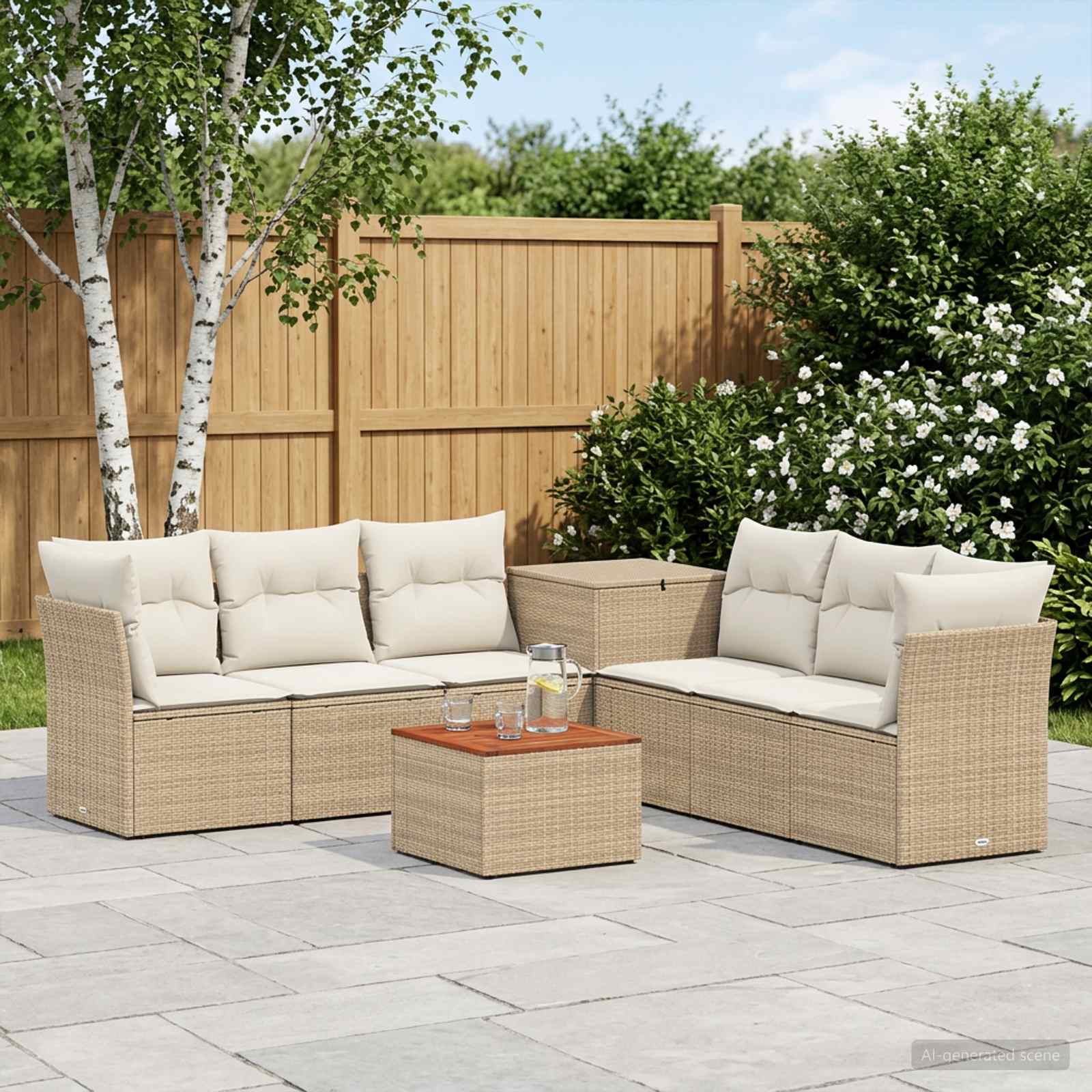 vidaXL Bankstel 8 st Beige en Crème Wit Poly Rattan en Staal