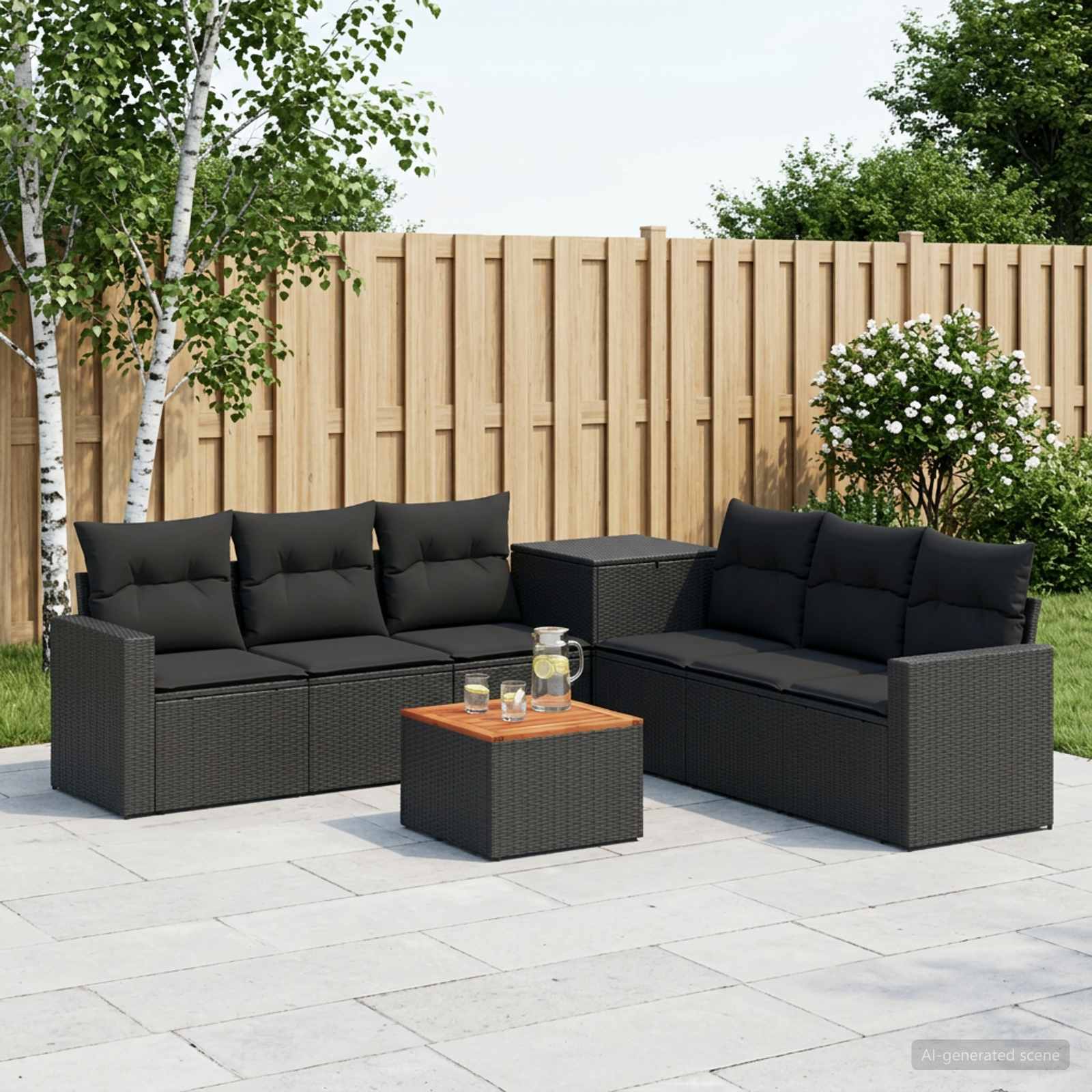 vidaXL Bankstel 8 st Zwart 55 x 55 x 37 cm Poly Rattan en Staal